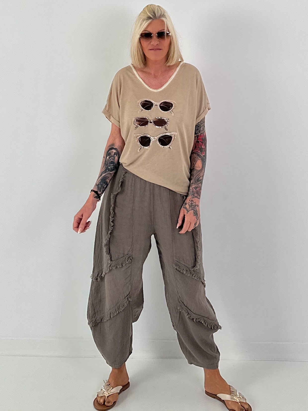 Feines Strickshirt Sunglass mit Lurex - sand