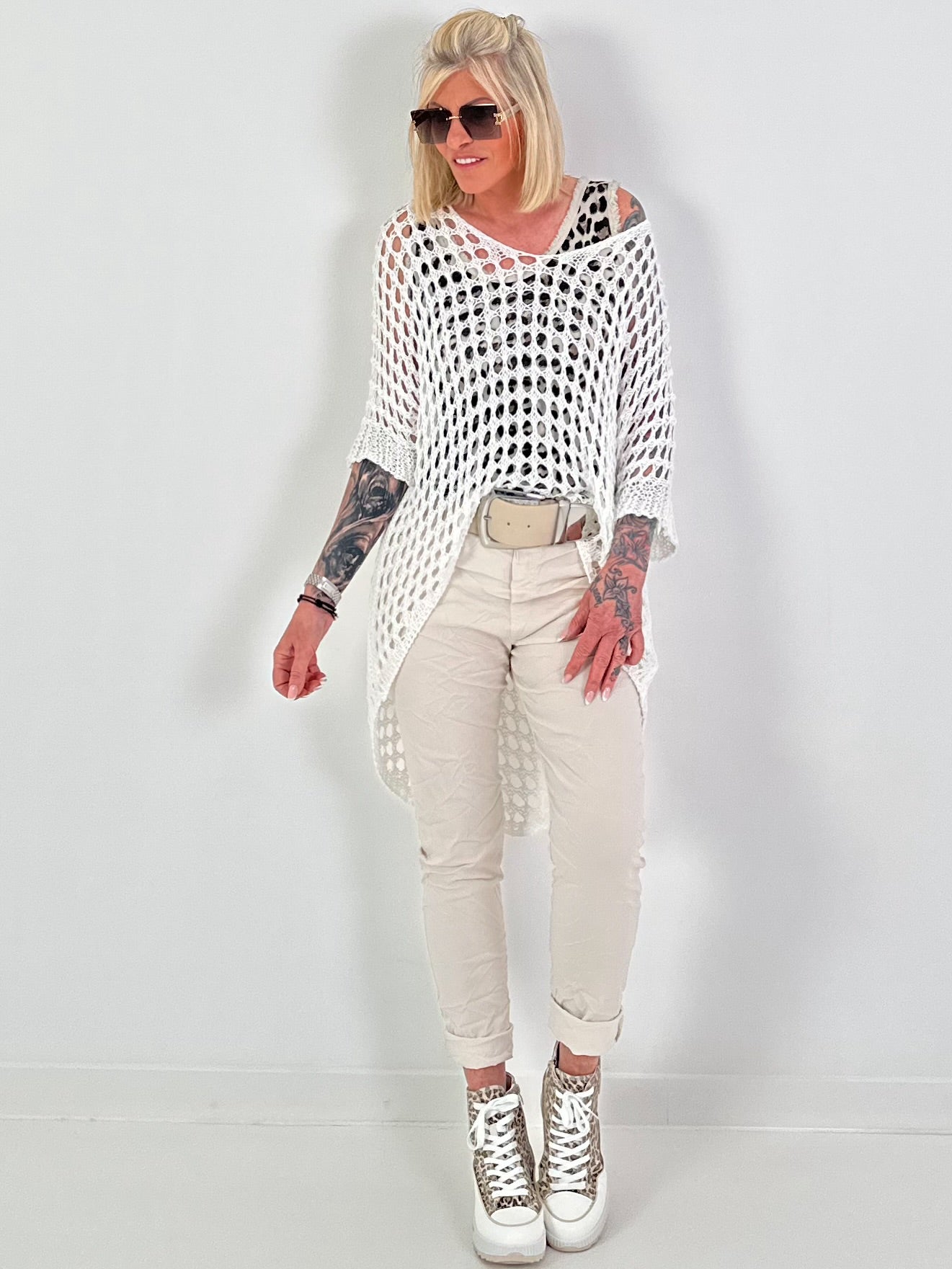 Oversized Häkelpulli - weiss