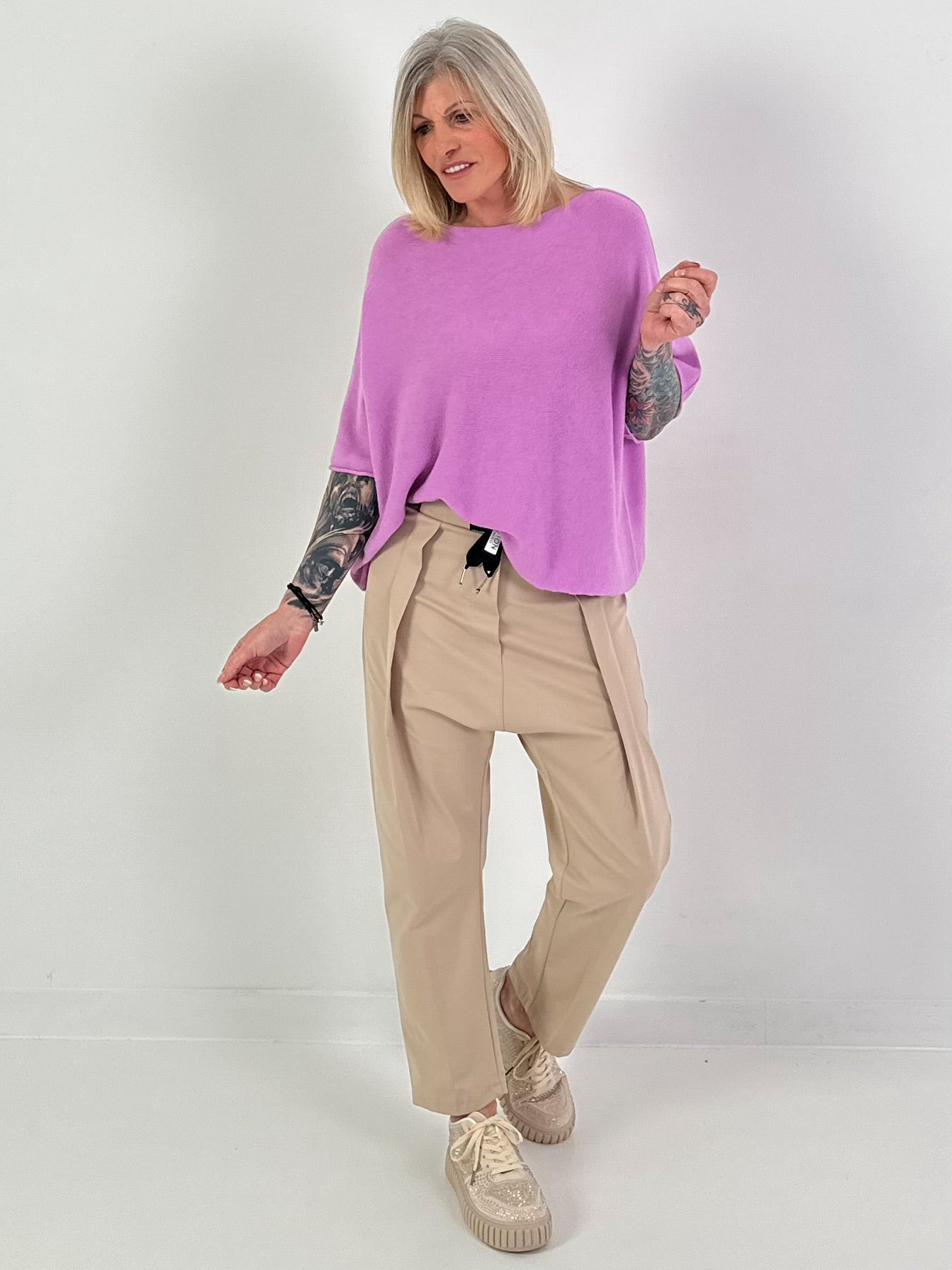 Gebreide trui met korte mouwen - lila