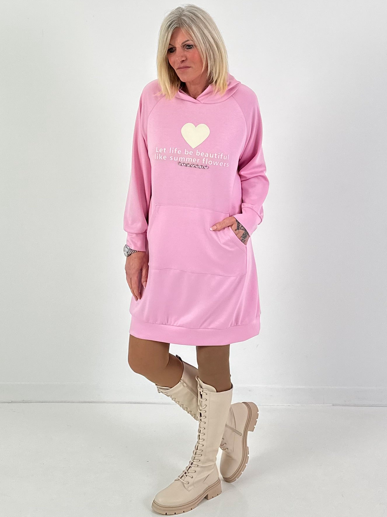 Long Hoodie/Kleid Modell "Let Life be beautiful" - rosa