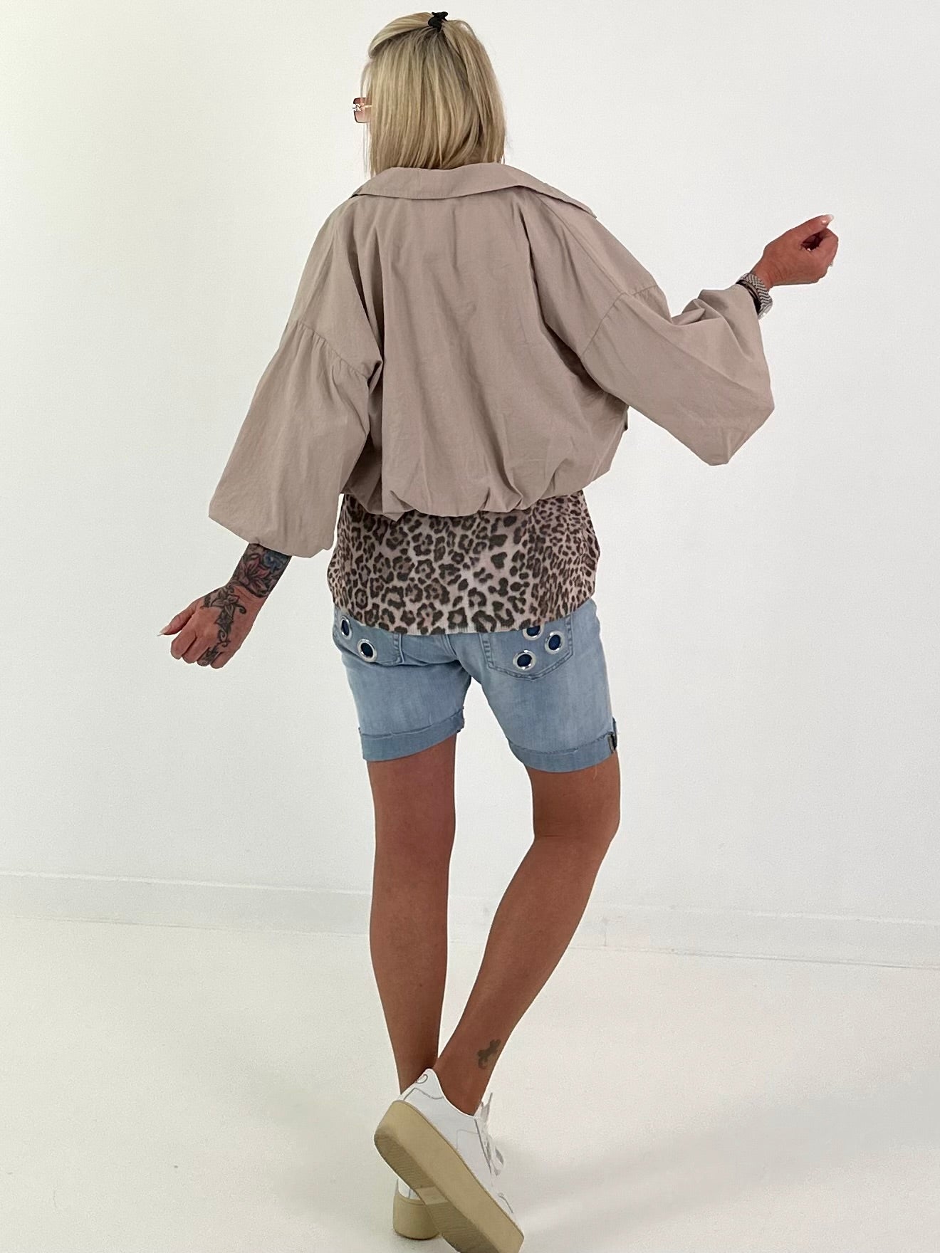 Sommer Crop-Jacke mit halben Arm - beige