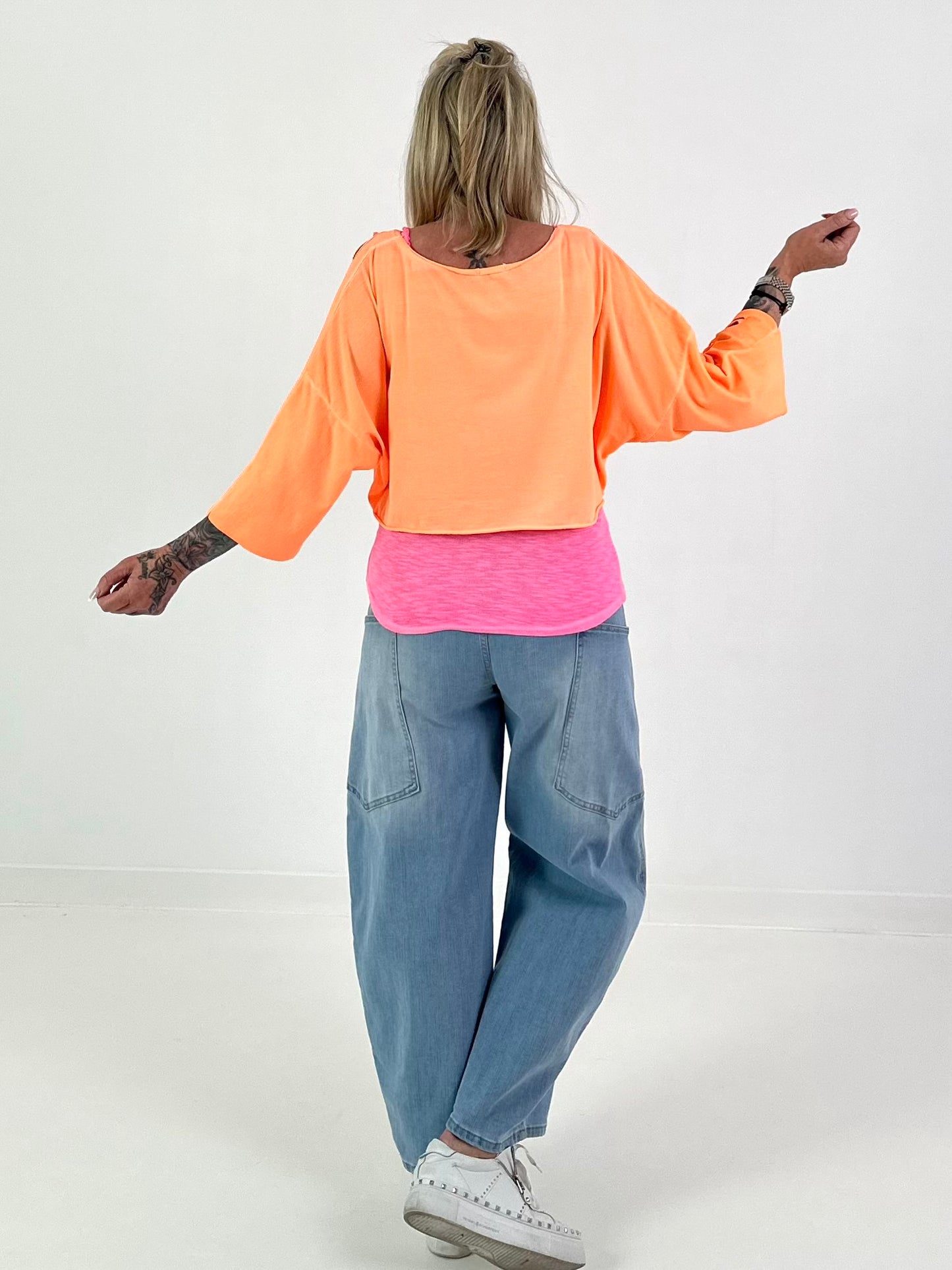 Cropped Sweater Happiness - neon orange