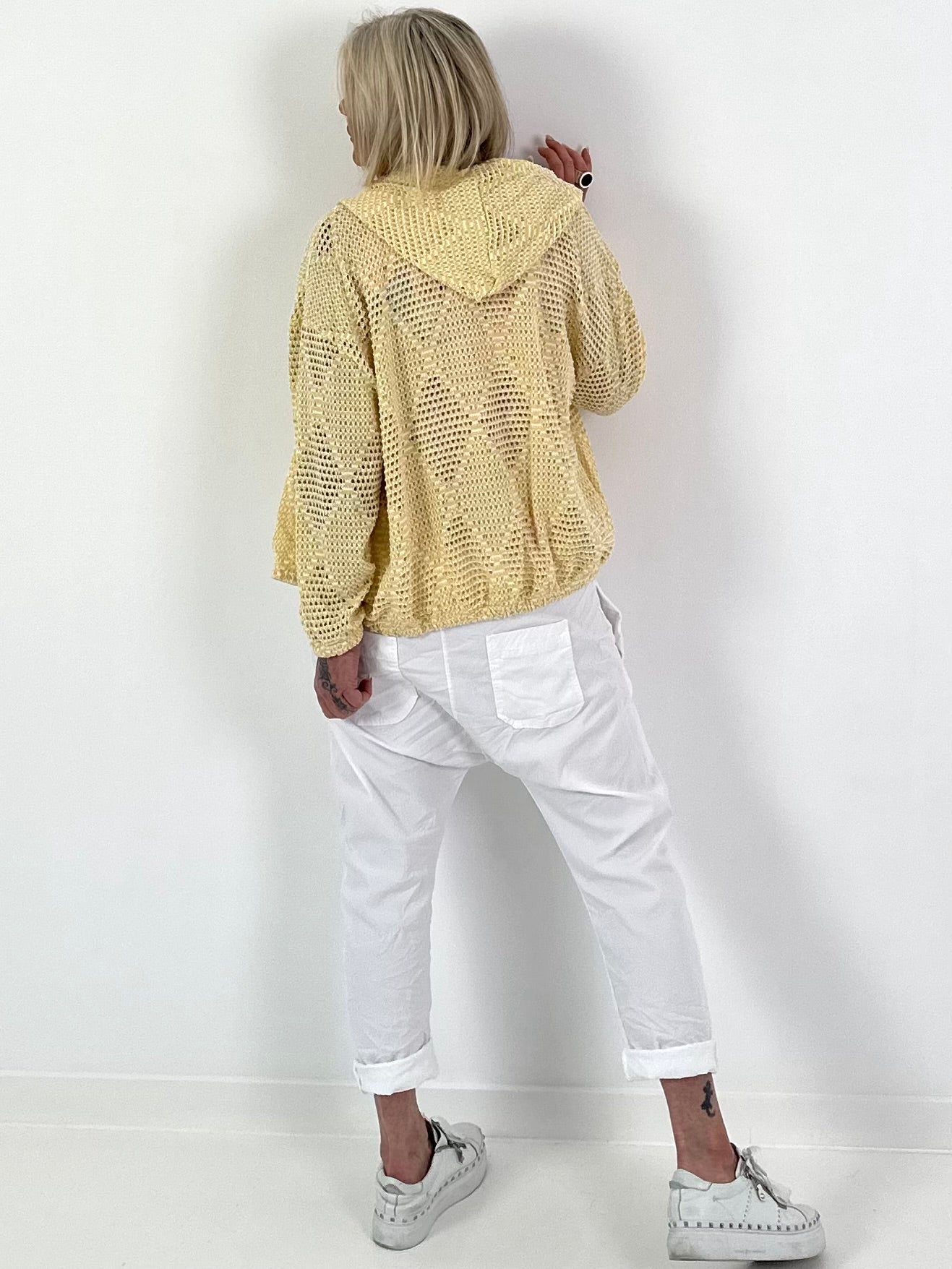 Crochet jacket with hood - yellow