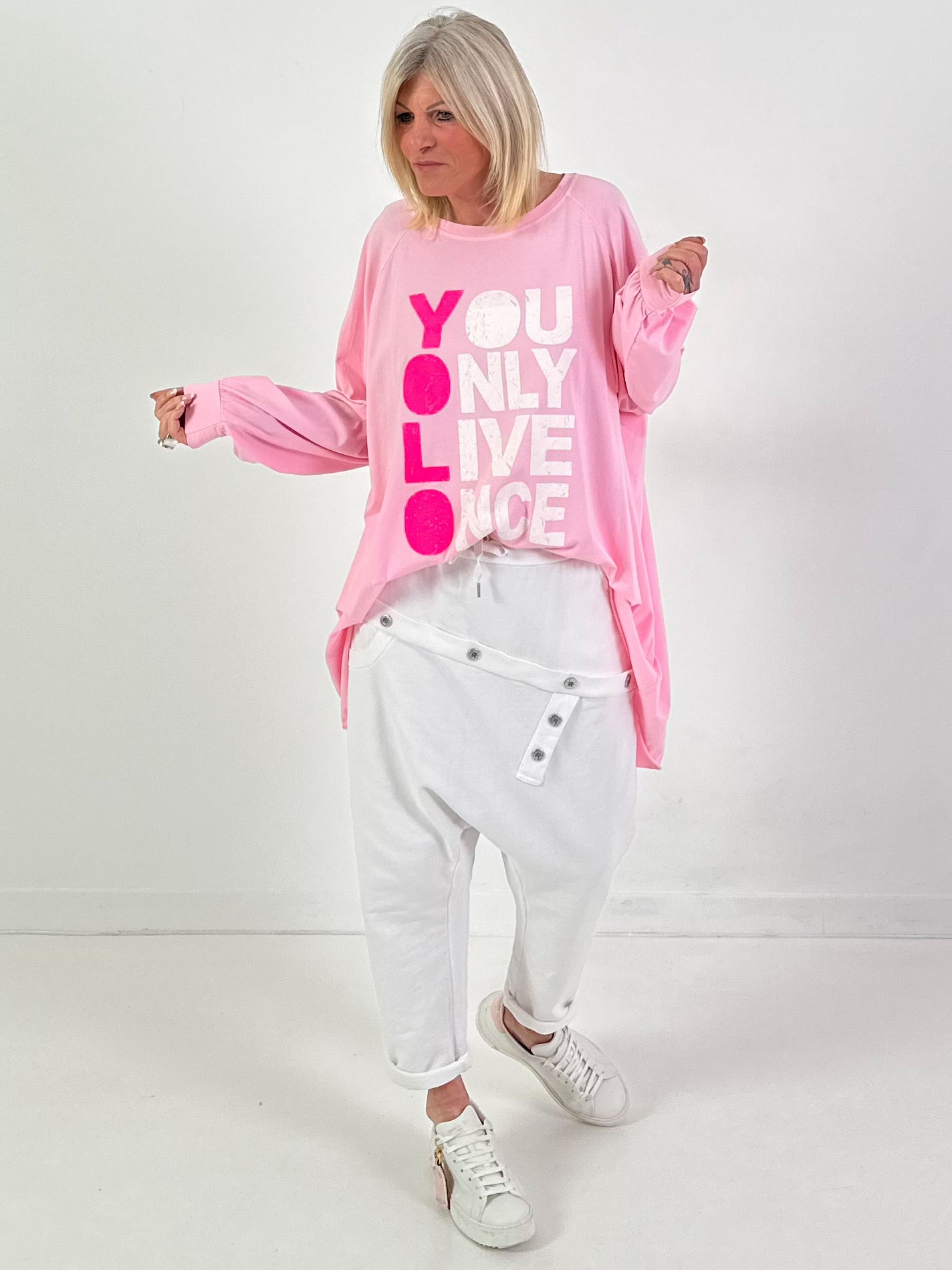 Oversized Shirt Modell "Life Power" - rosa