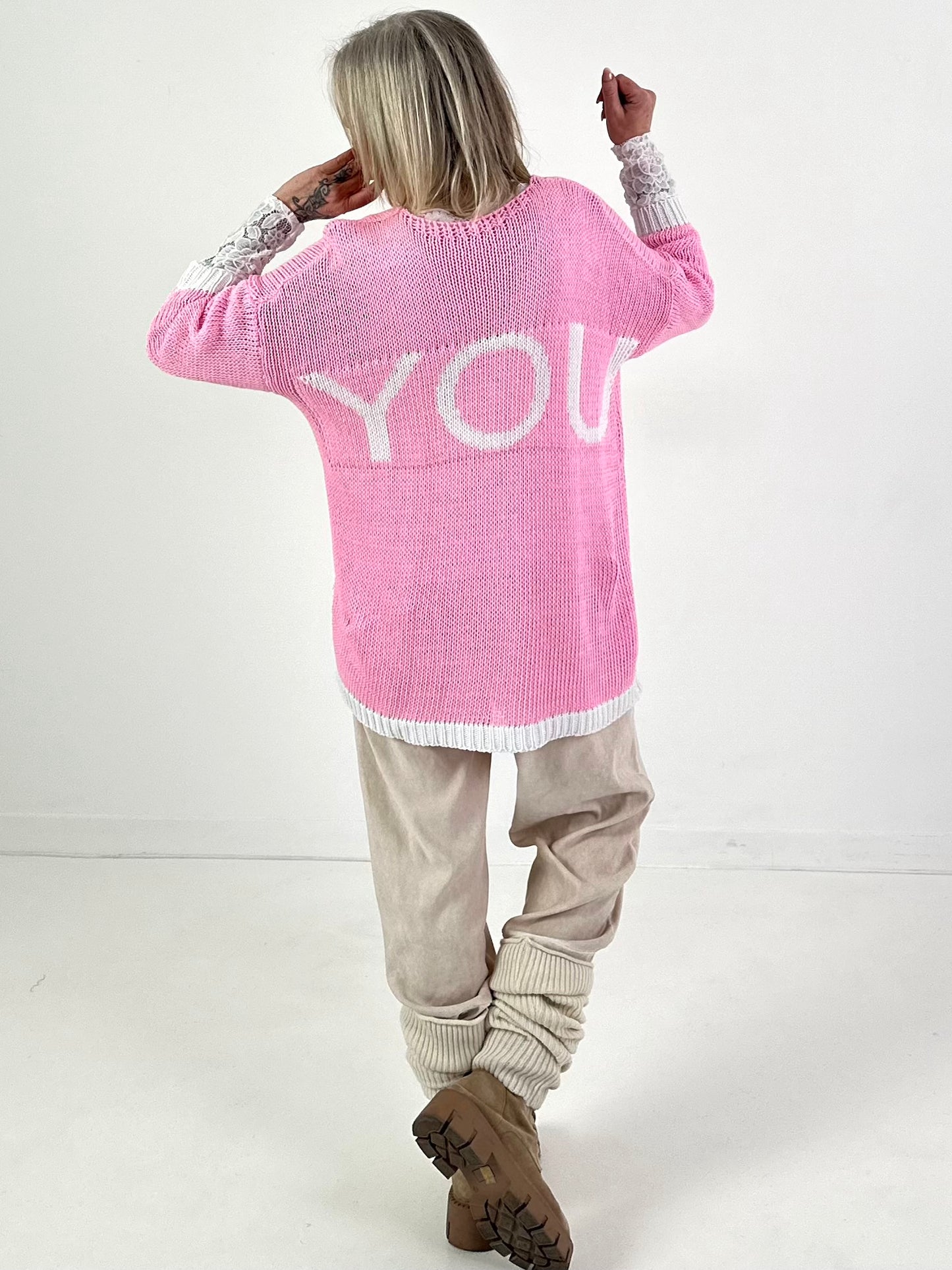 Pullover Hey You - rosa-weiss