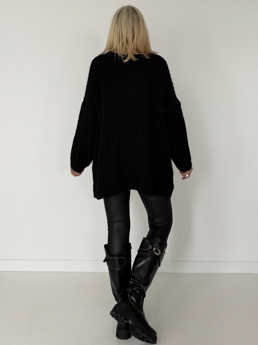 Rippstrickpullover - schwarz