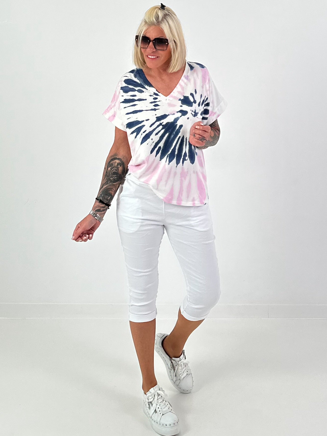 Capri Pants with Tie Waist - White
