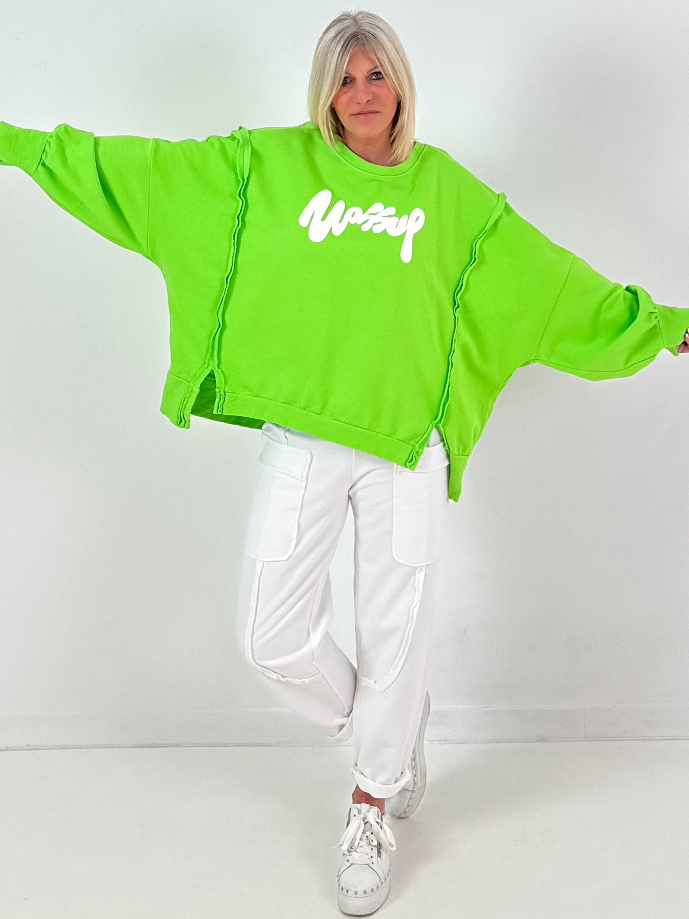 Oversized Sweatshirt Modell "Wassup" - apfelgrün