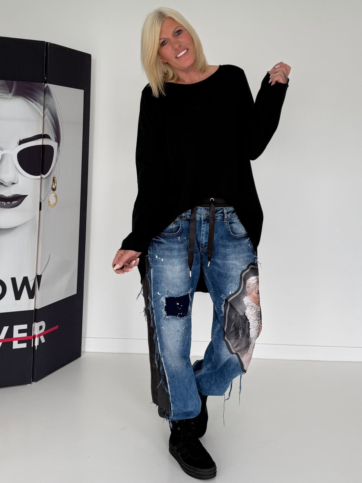 Jogg-Jeans im Used Look Woman & Pearl - denim-Schwarz
