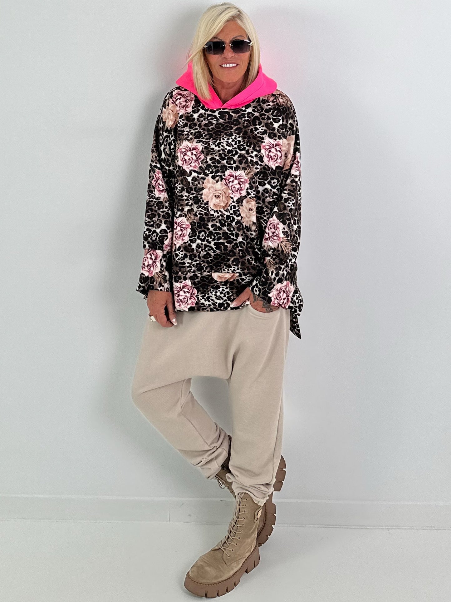 Sweat Baggy mit Tasche - beige