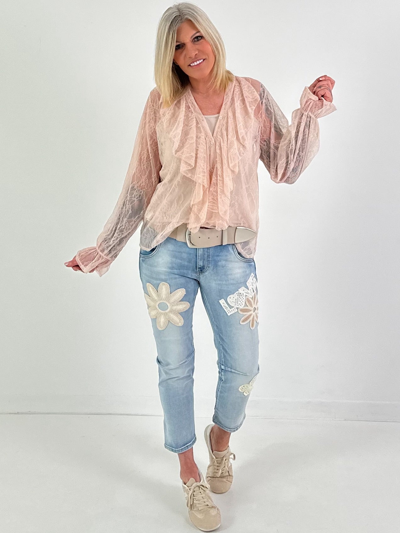 Spitzenbluse mit Top - rosa