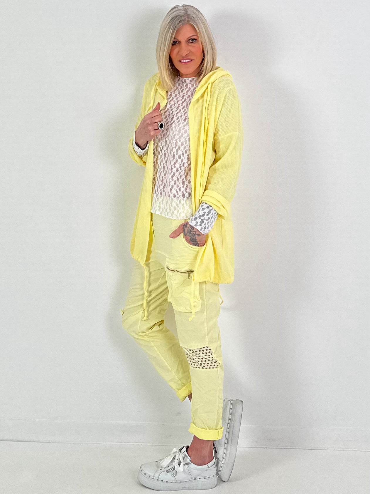 Broek met mesh-inzetstuk - geel