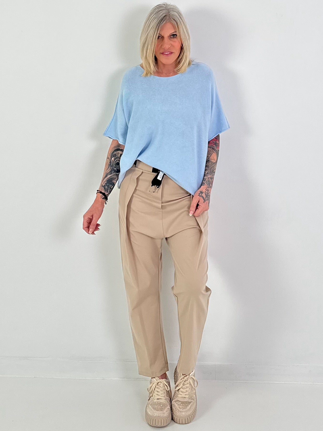 Gebreide trui met korte mouwen - lichtblauw