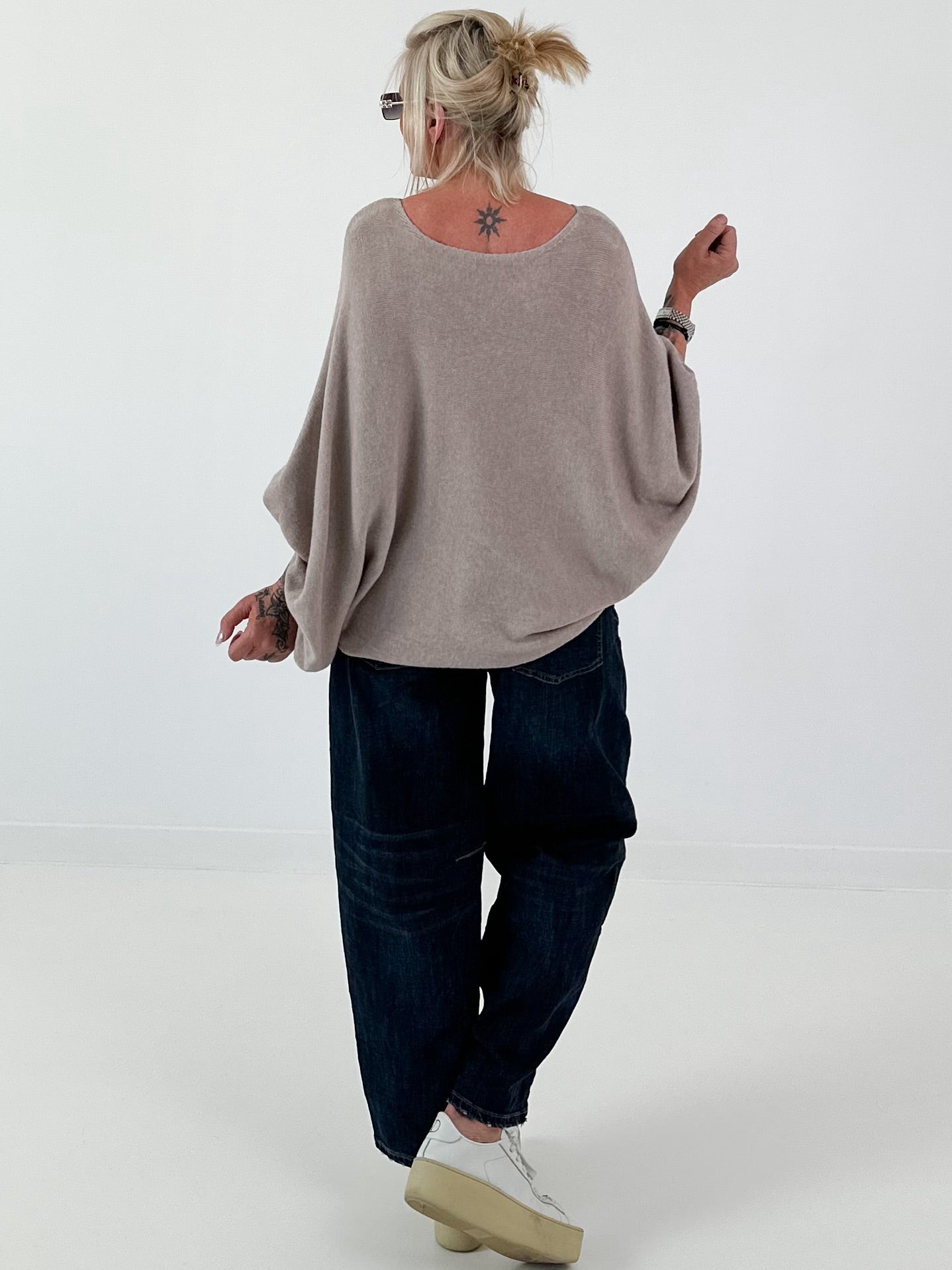 Oversized Sweater with Refined Details - Taupe
