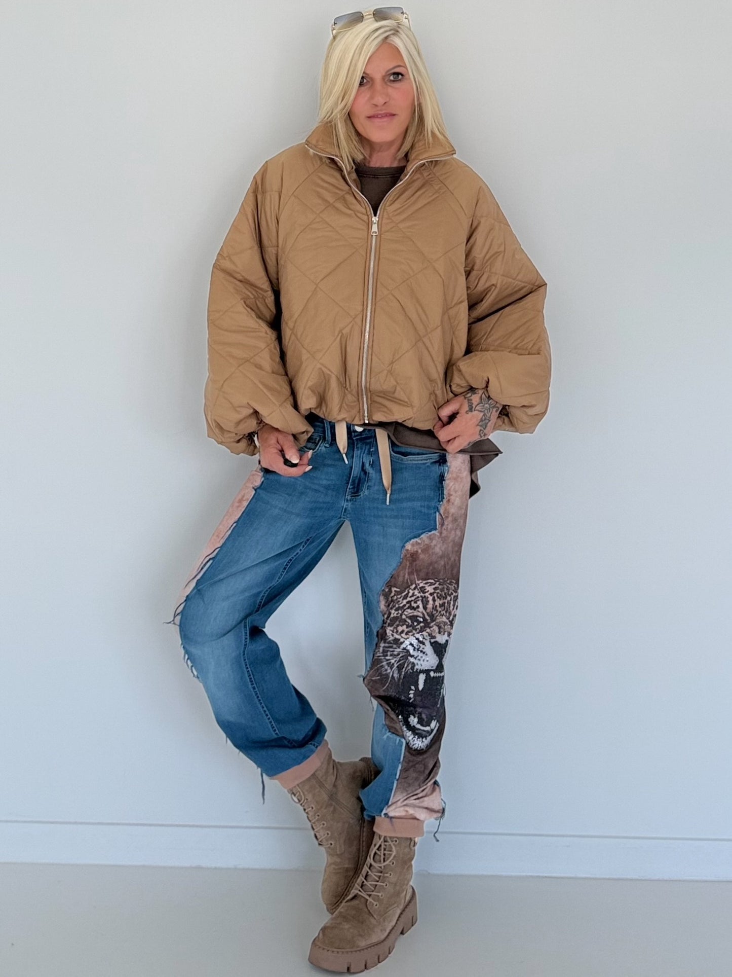 Jogg-Jeans im Used Look Leopard - denim