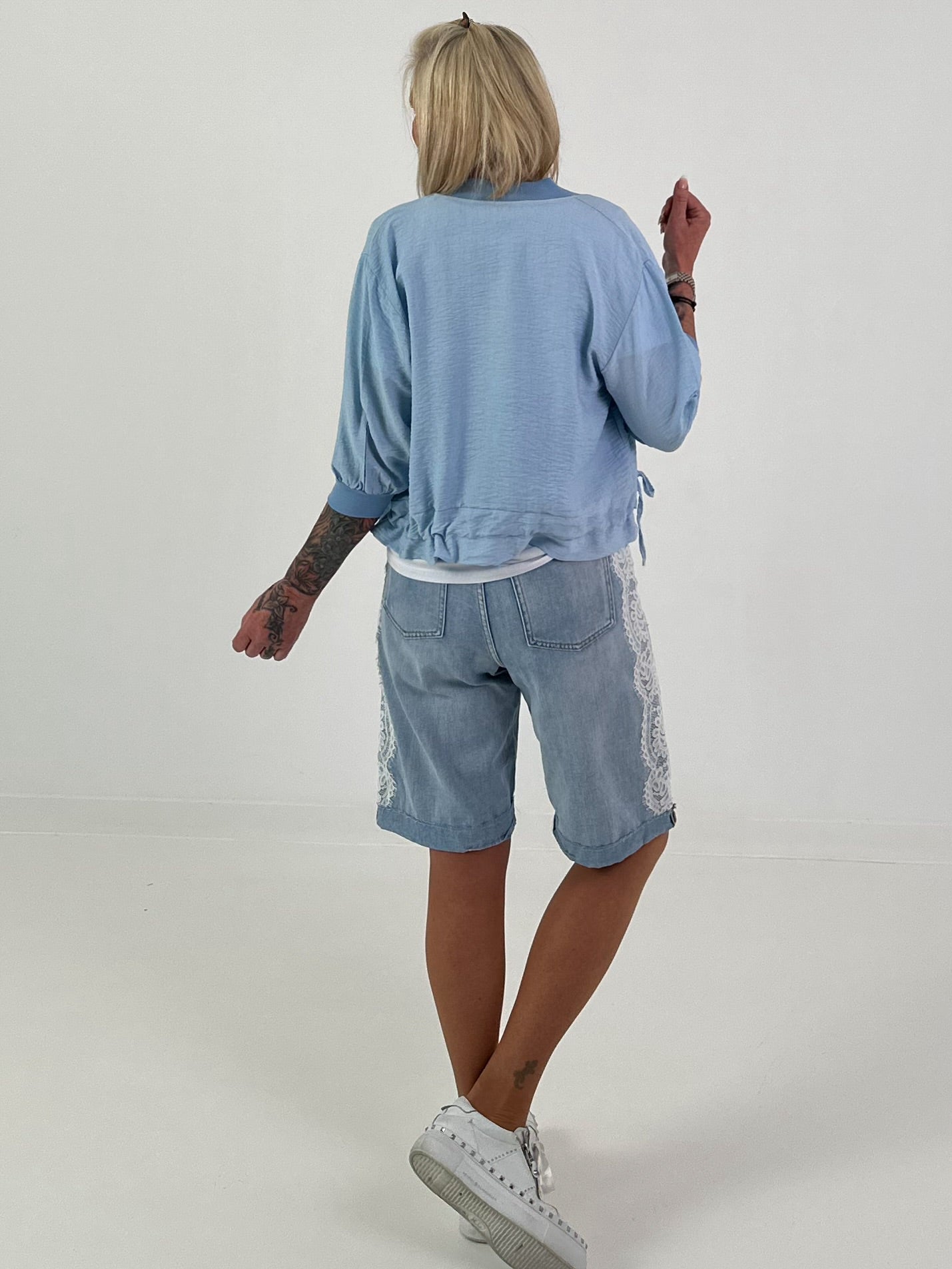 Lightweight Blouson with Tie Detail - Light Blue