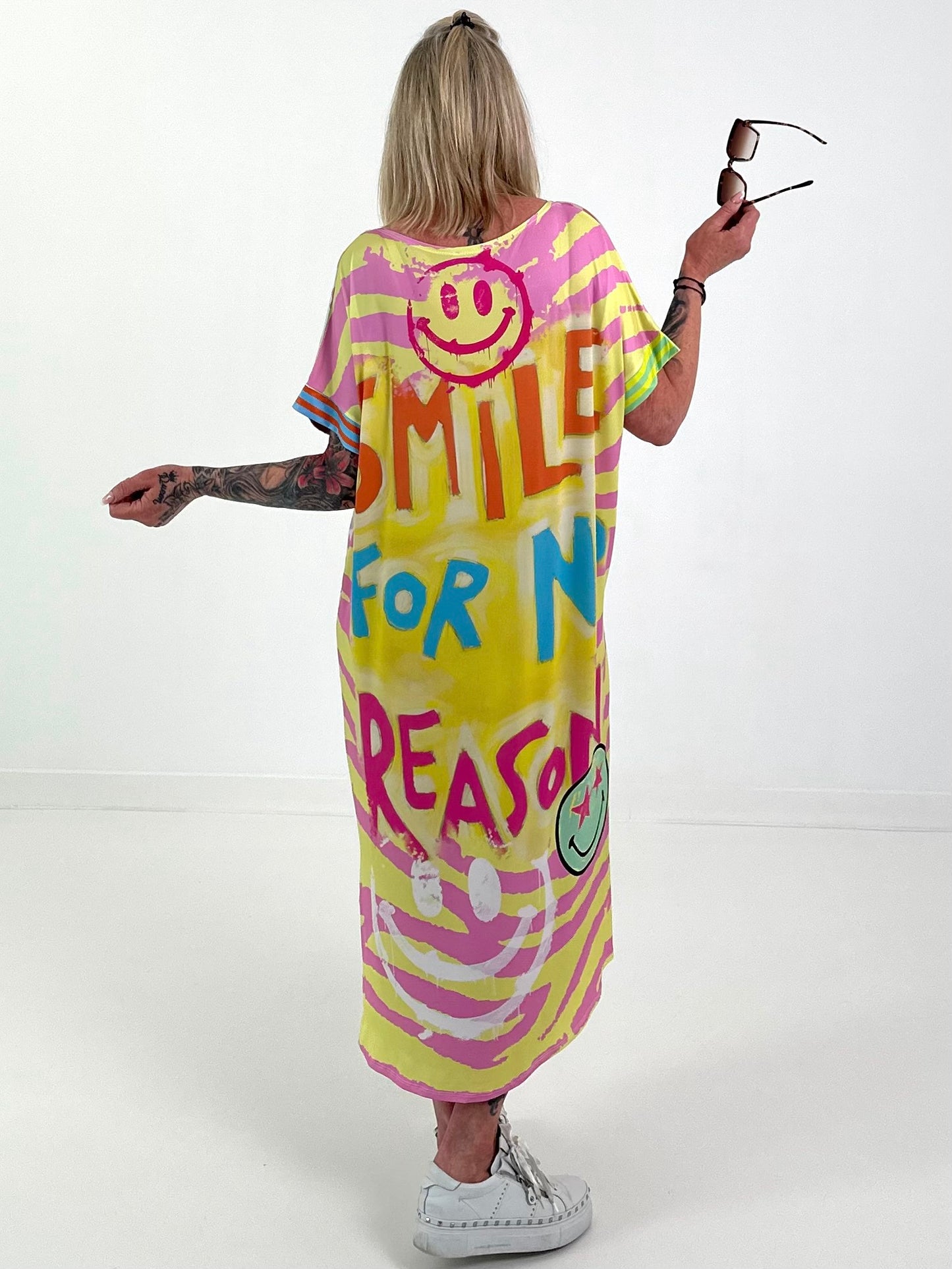 Dress with print mix - white-green-multi-colored