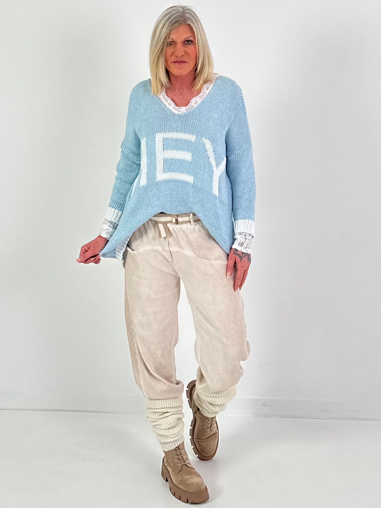 Pullover Hey You - hellblau-weiss