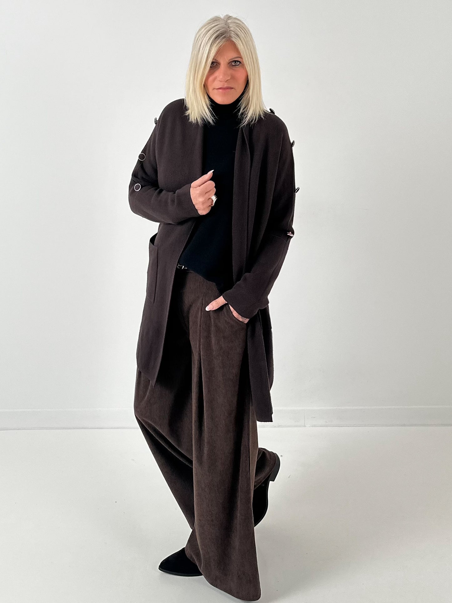 Knitted coat model "Button" - chocolate