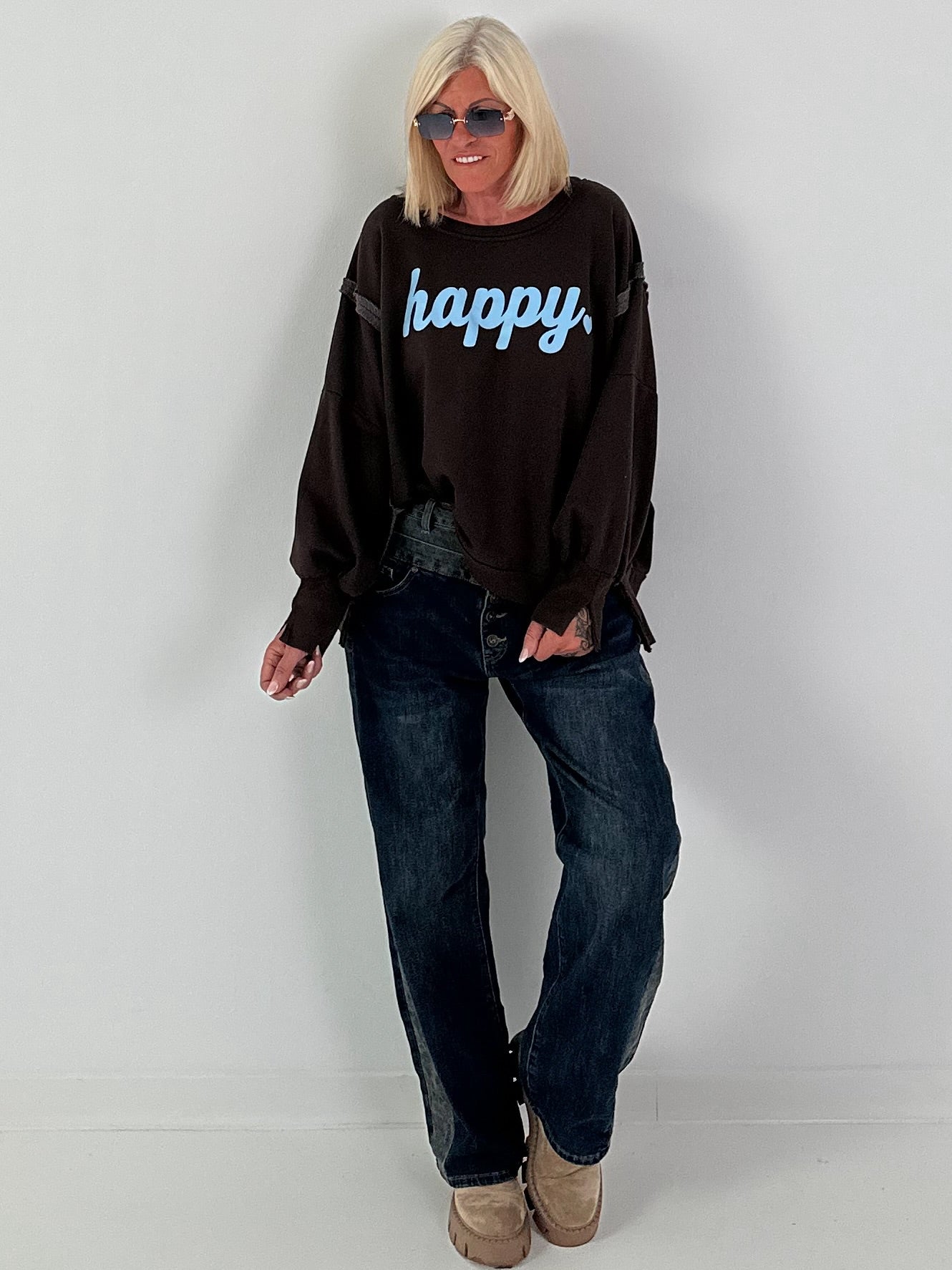Sweatshirt with happy print - chocolate