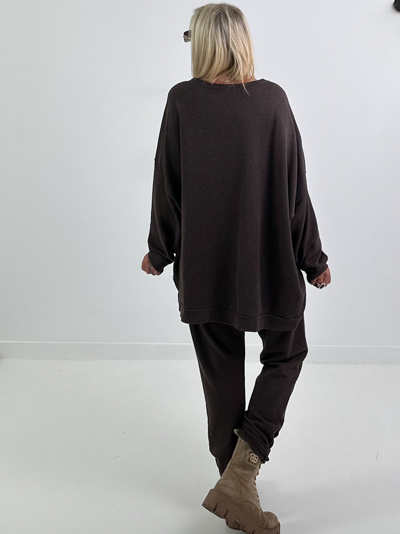 Oversized Sweater with Front Print - mocha