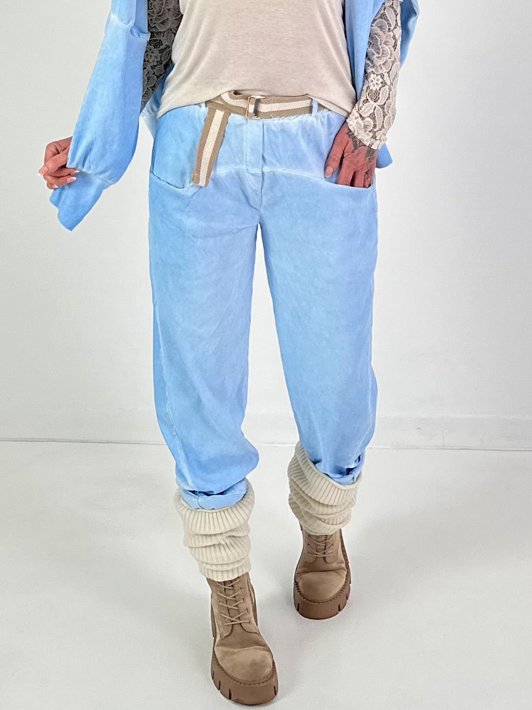 Geribbelde gebreide beenwarmers - beige