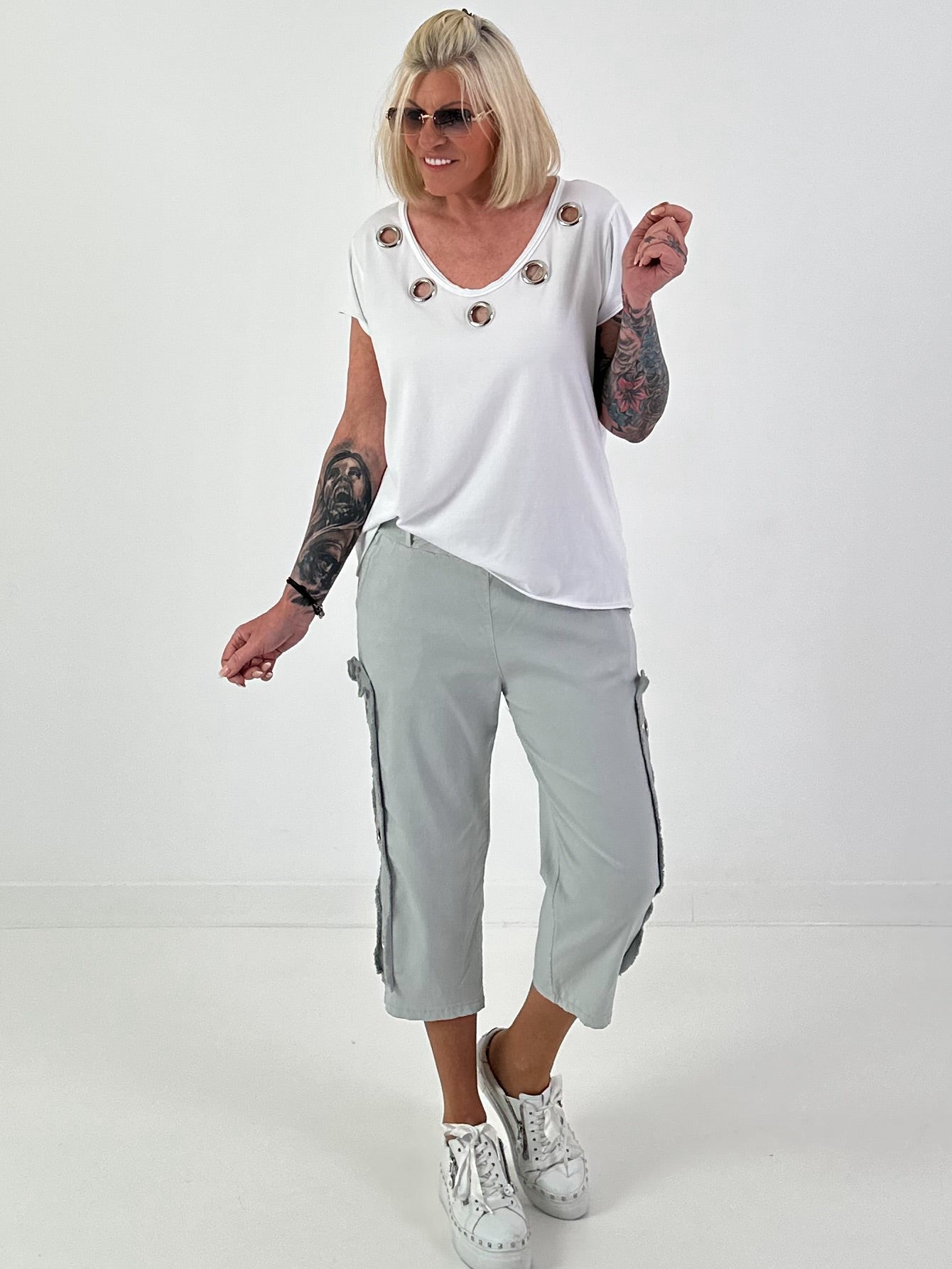 Broek met veteroogjes - grijs