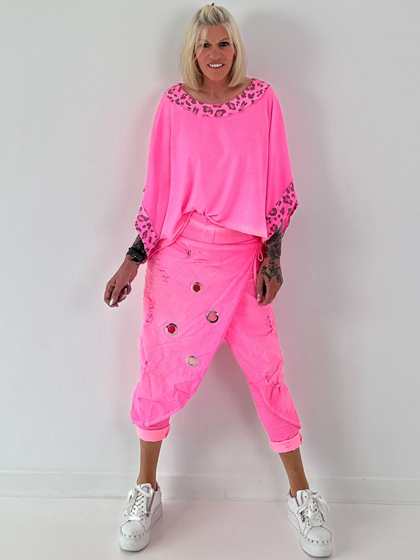 Stylische Hose im Knit-Look - neonpink