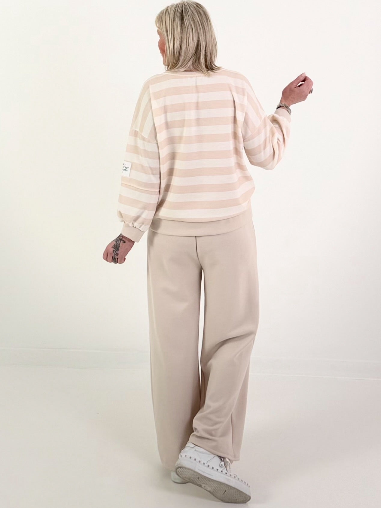 Zweiteiler mit Streifen - beige-weiss