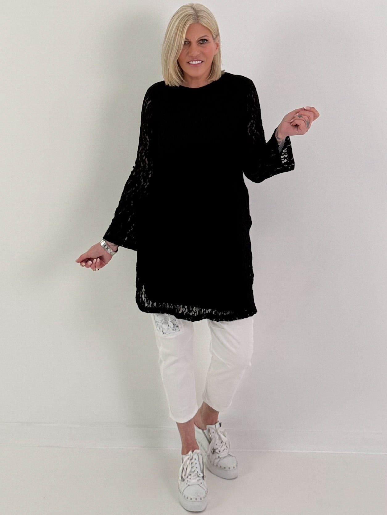 Spitzentunika/Kleid mit Eingriffstaschen - schwarz