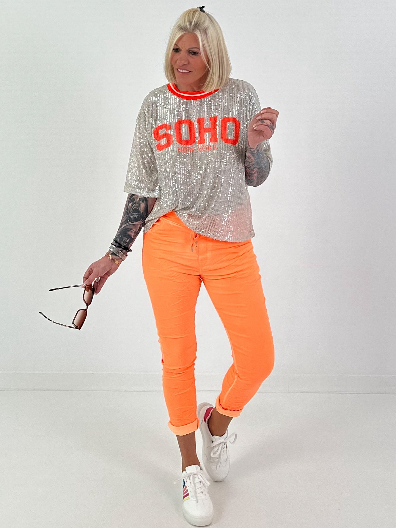Knit-look trousers - neon orange