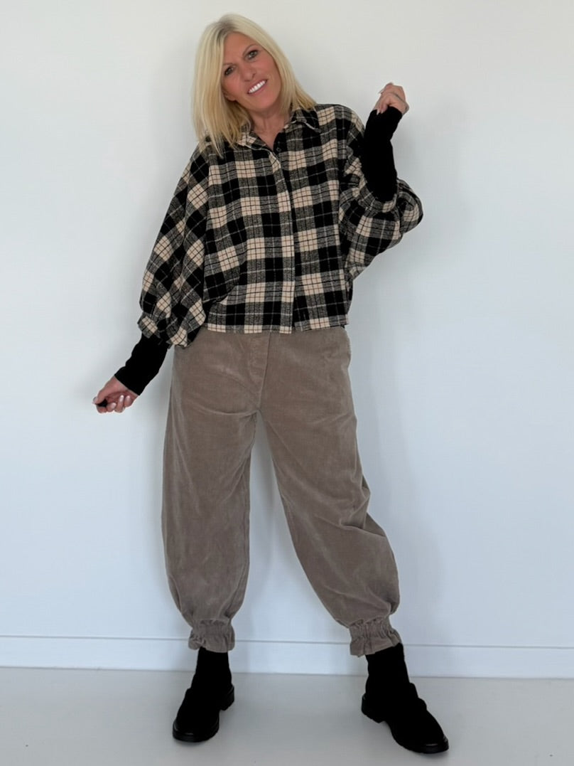 Flannel shirt with turn-up sleeves - black-multicoloured