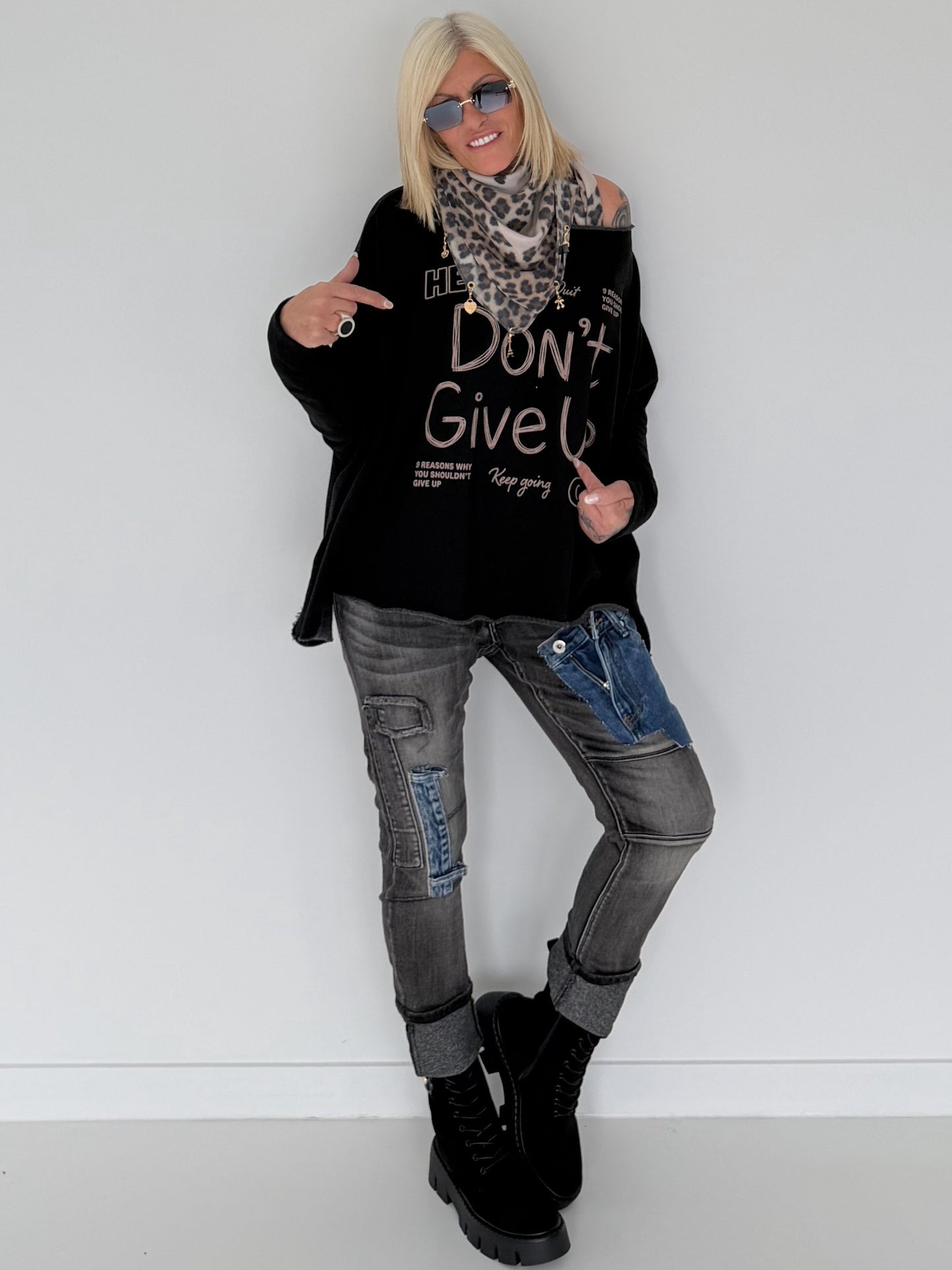 Jeans mit Denim-Details - used-black