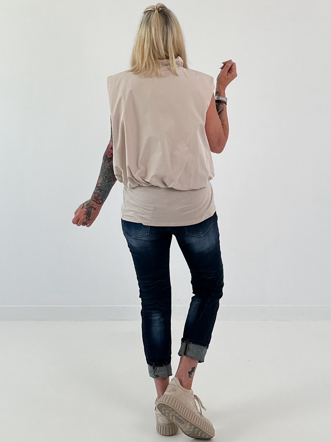 Ballon Weste mit raffiniertem Kragen - beige