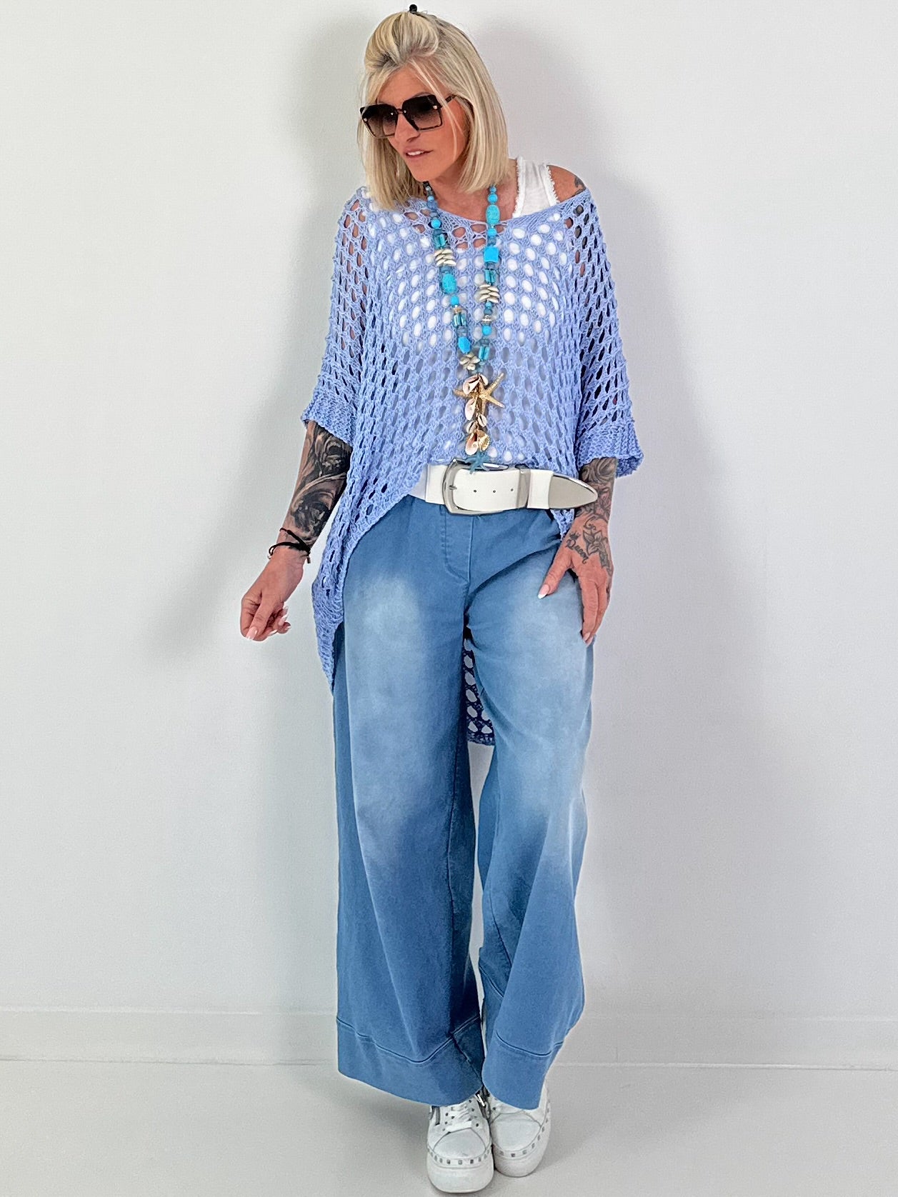 Oversized Häkelpulli - hellblau