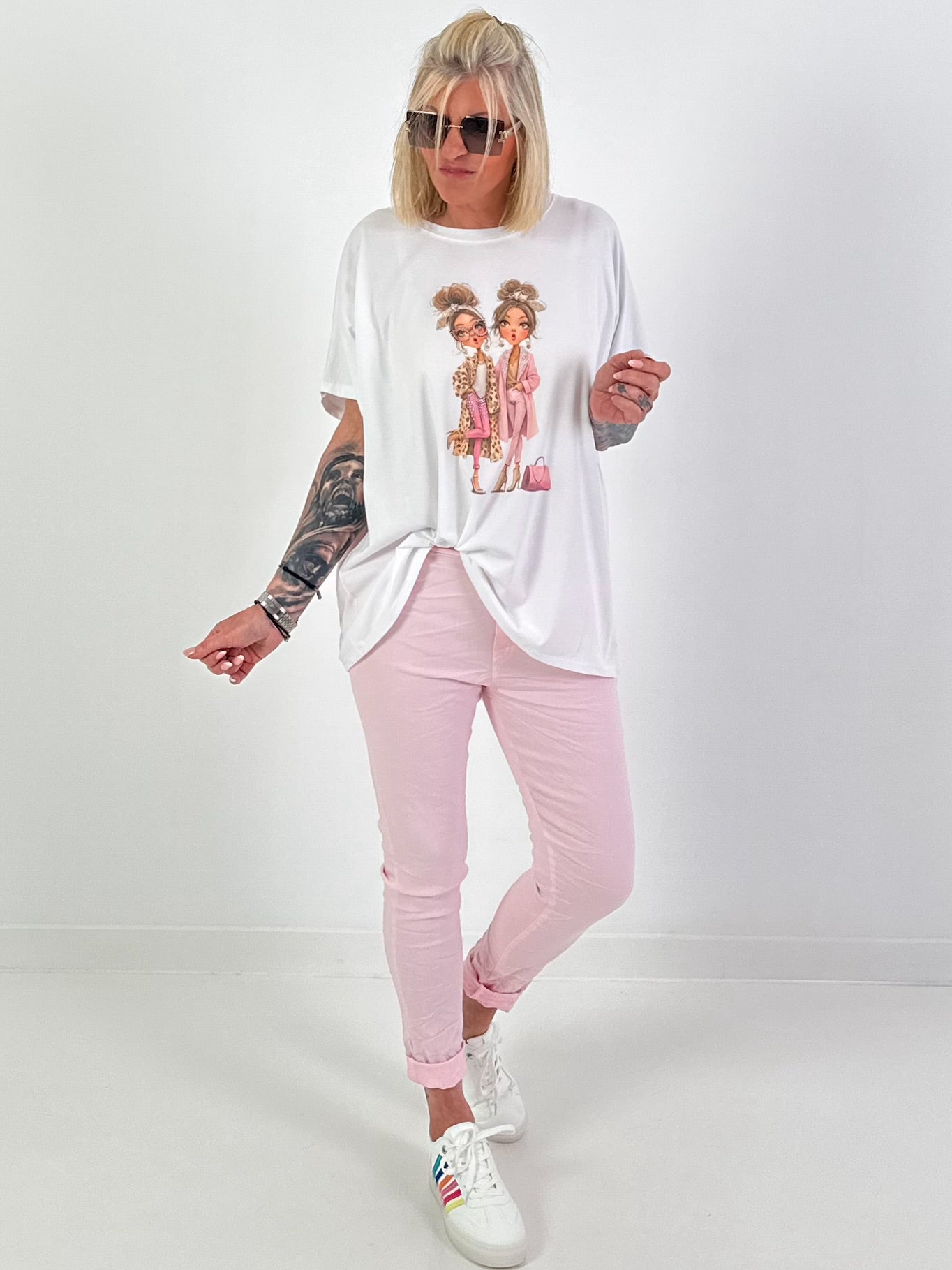 T-Shirt Fashion Girls - weiss-rosa
