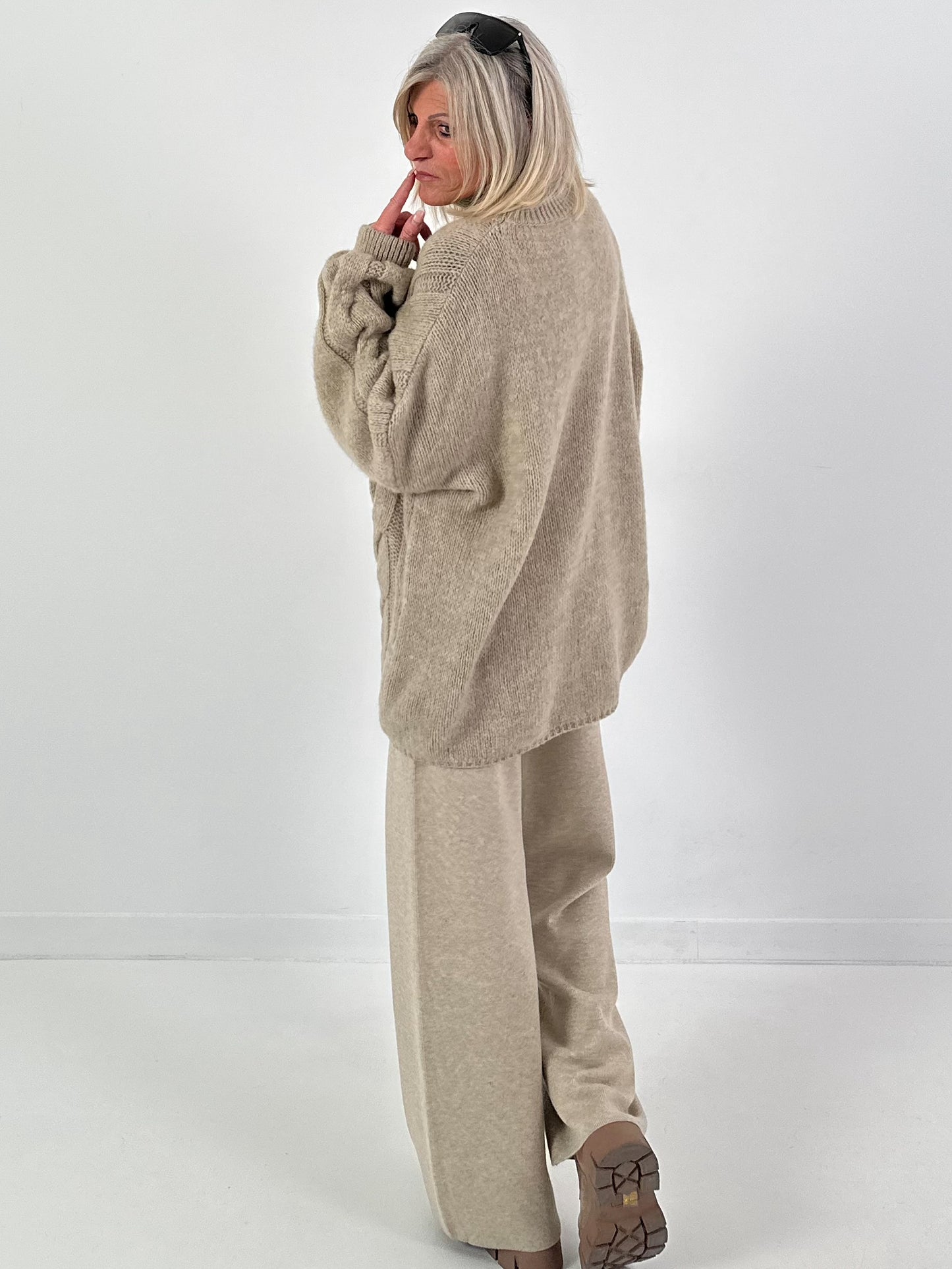 Casual cable-knit sweater "Pure Cable" - taupe