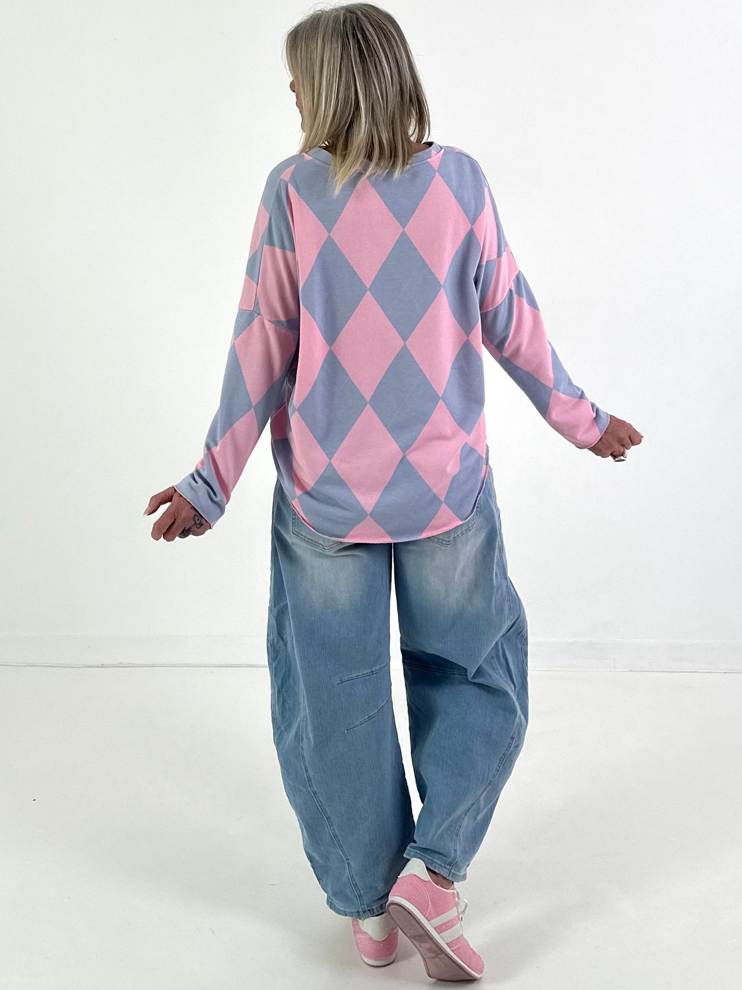 Sweater in diamond pattern - candy-light blue