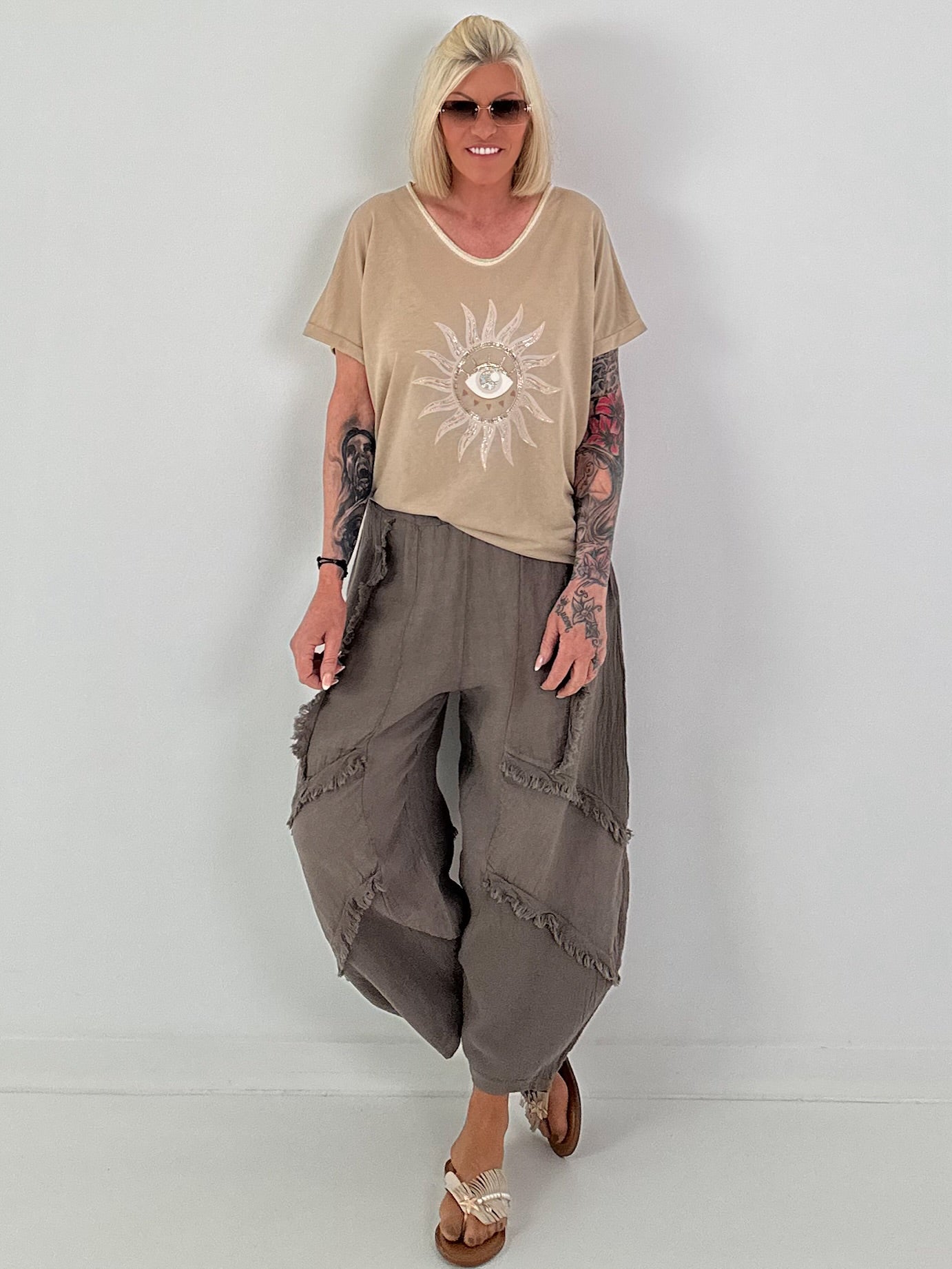 Fine Knit Lurex Sun Top - sand