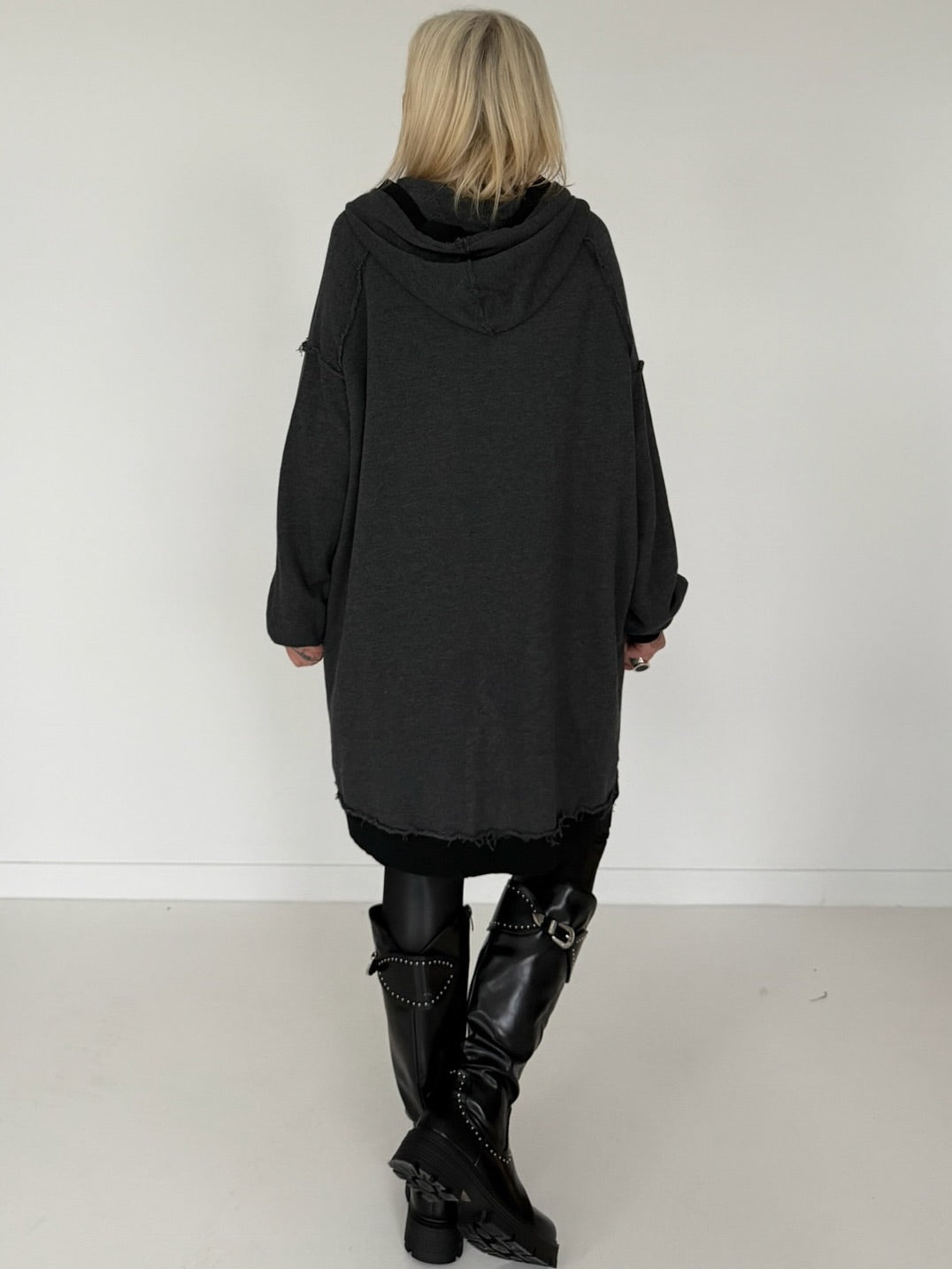 Oversized Long-Sweatjacke im Used-Look - used-black