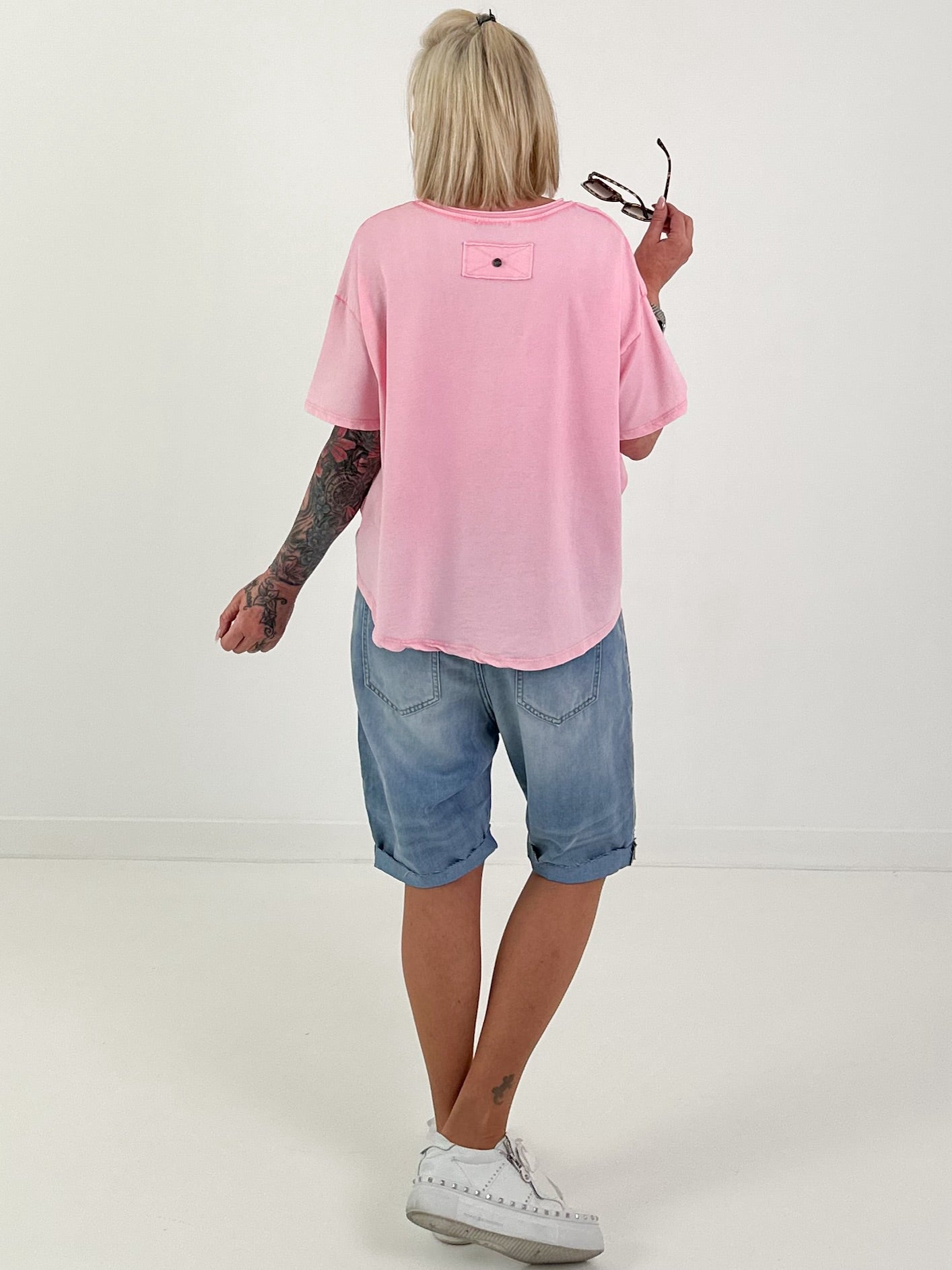 Shirred Hem T-shirt - pink