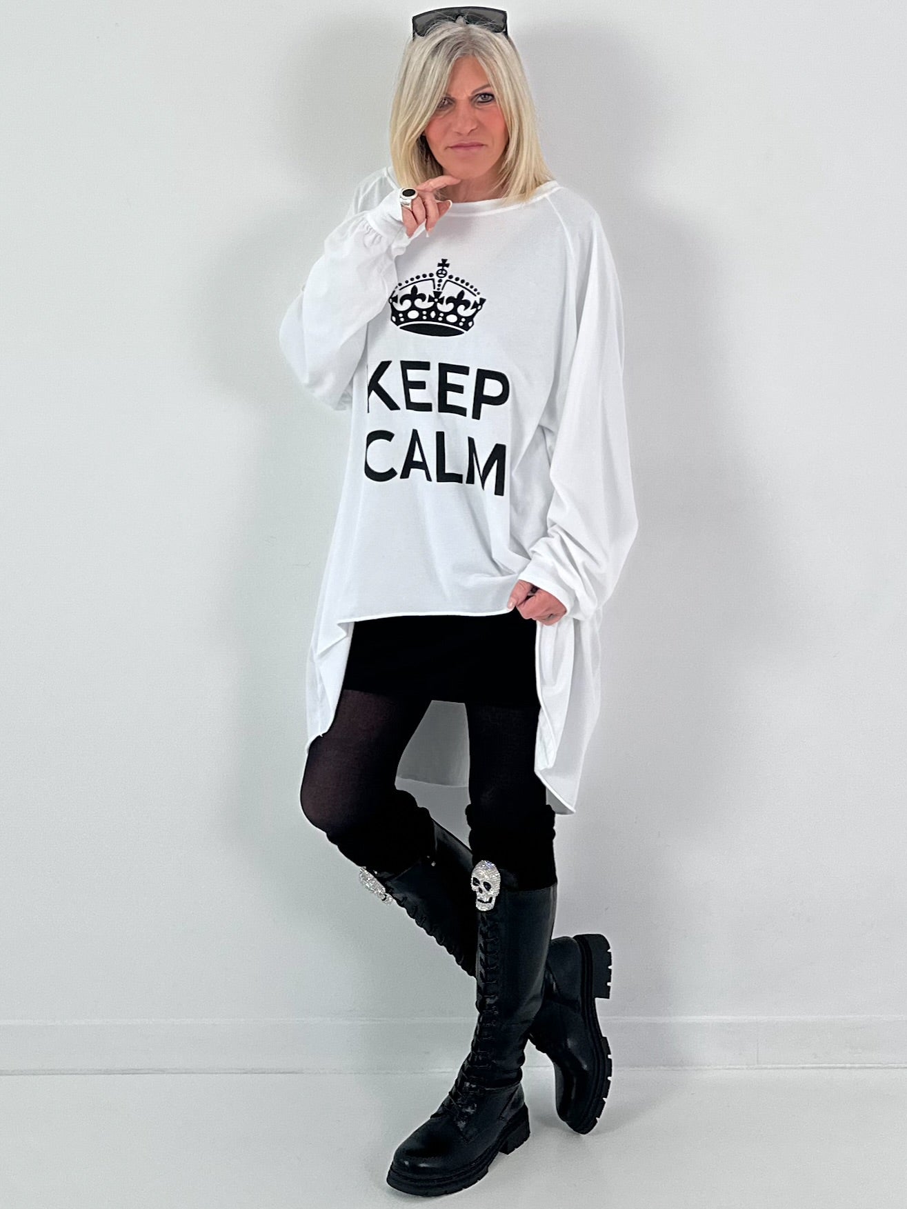 Oversized shirt model "KEEP CALM" - white