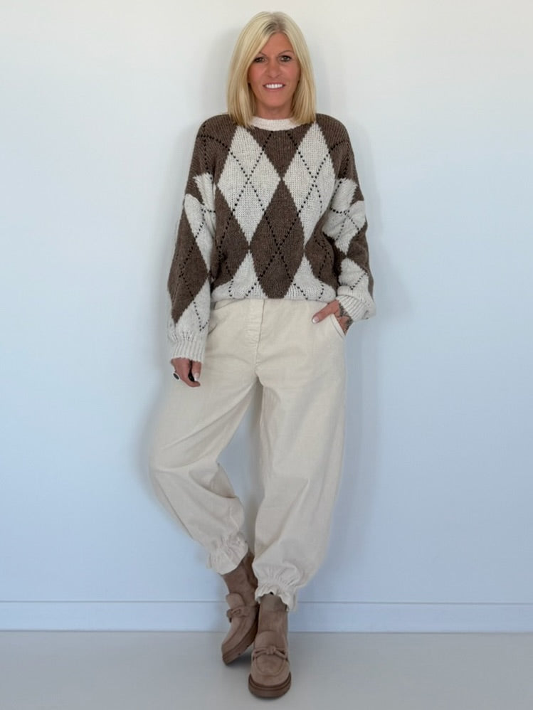 Zachte trui met ruitpatroon - beige-taupe