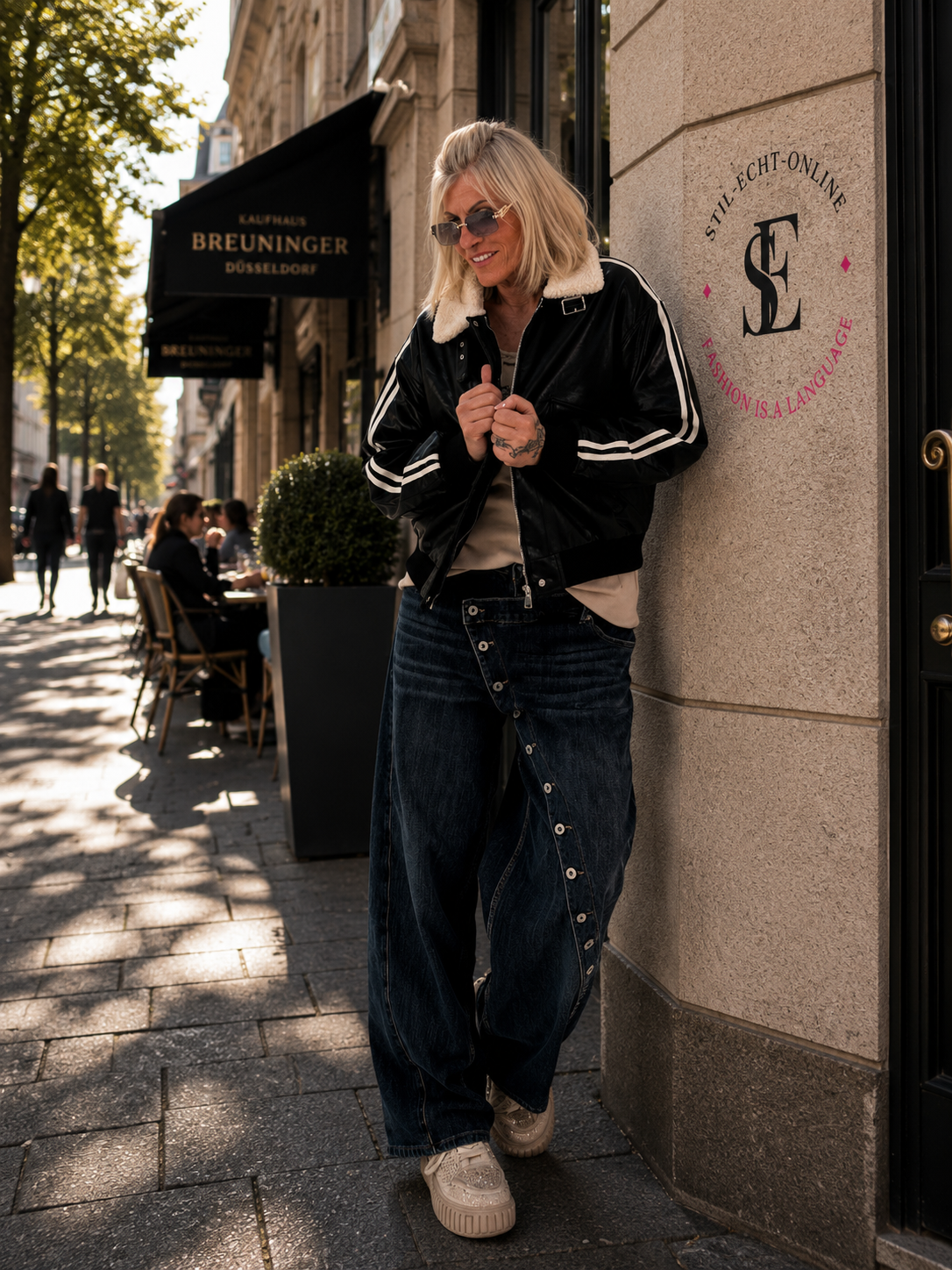 Stylische Piloten Jacke in Lederoptik - schwarz