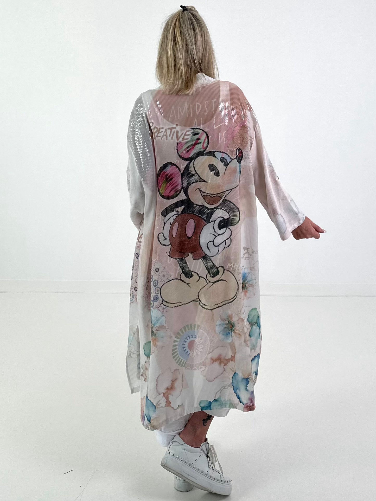 Sequin and print mouse coat - white-multicolored