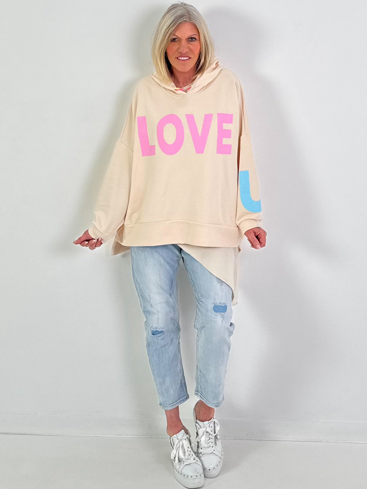Oversized hoodie Love - beige