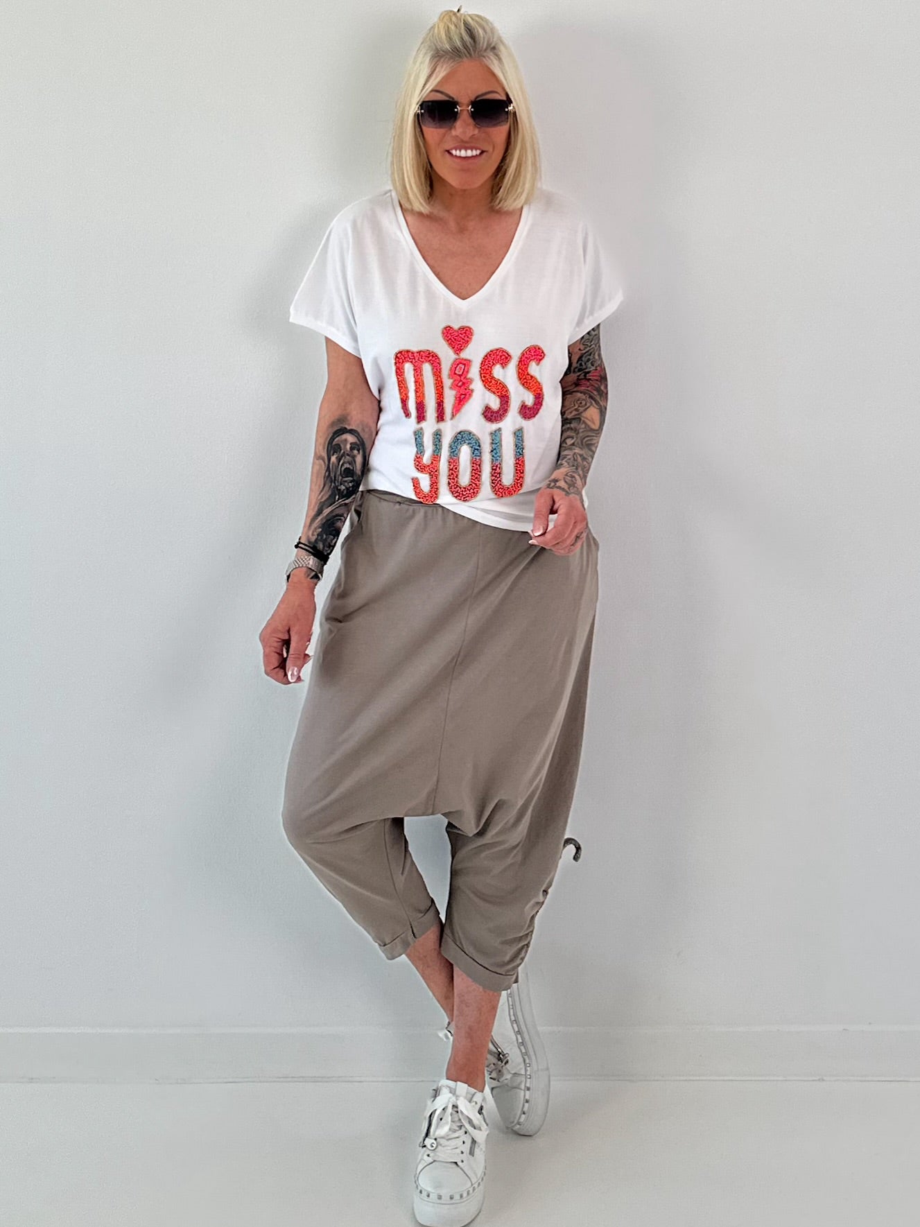 Sweatshirt Baggy mit Beinraffung - taupe