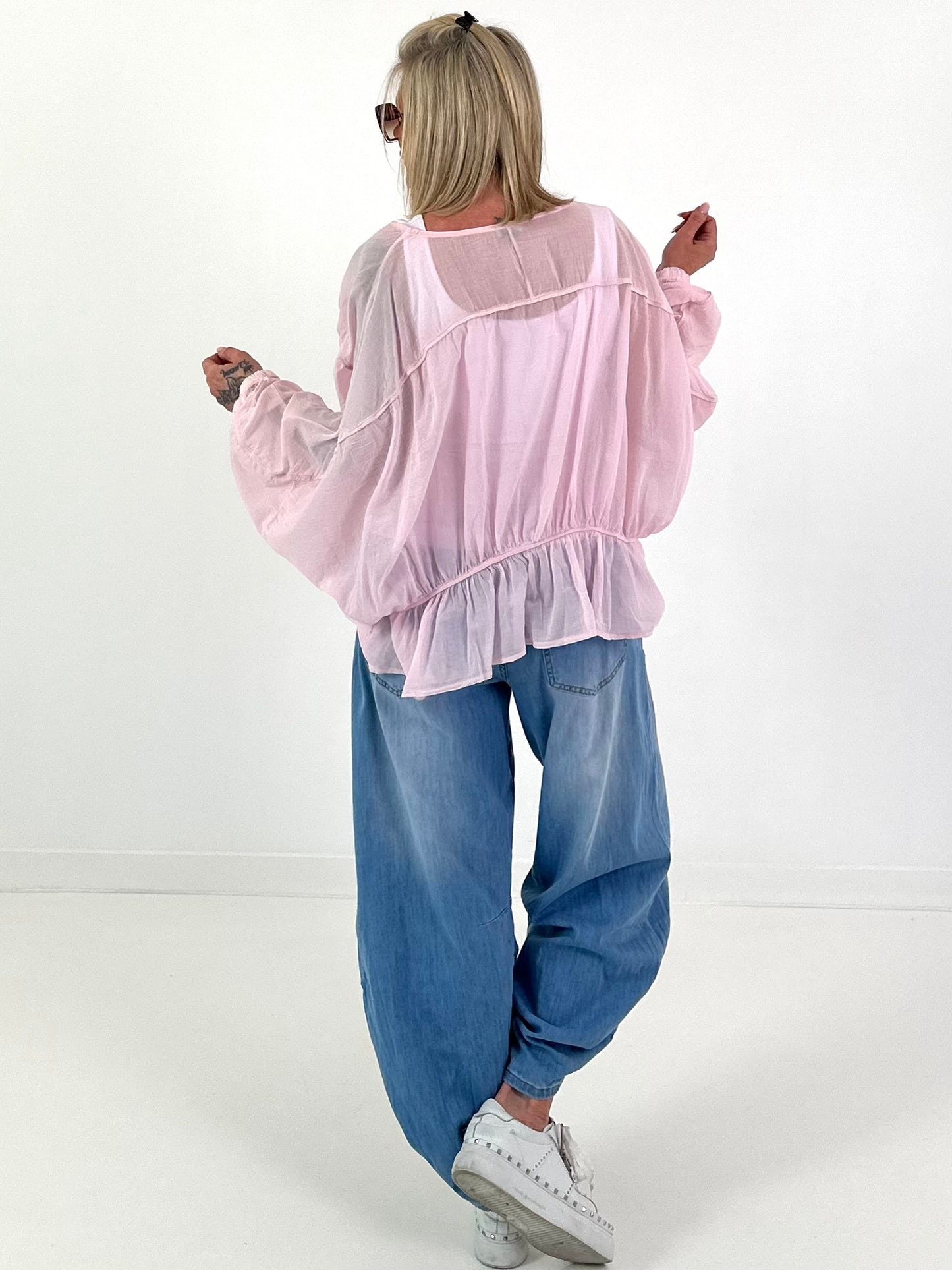 Tunic with flounce hem - pink