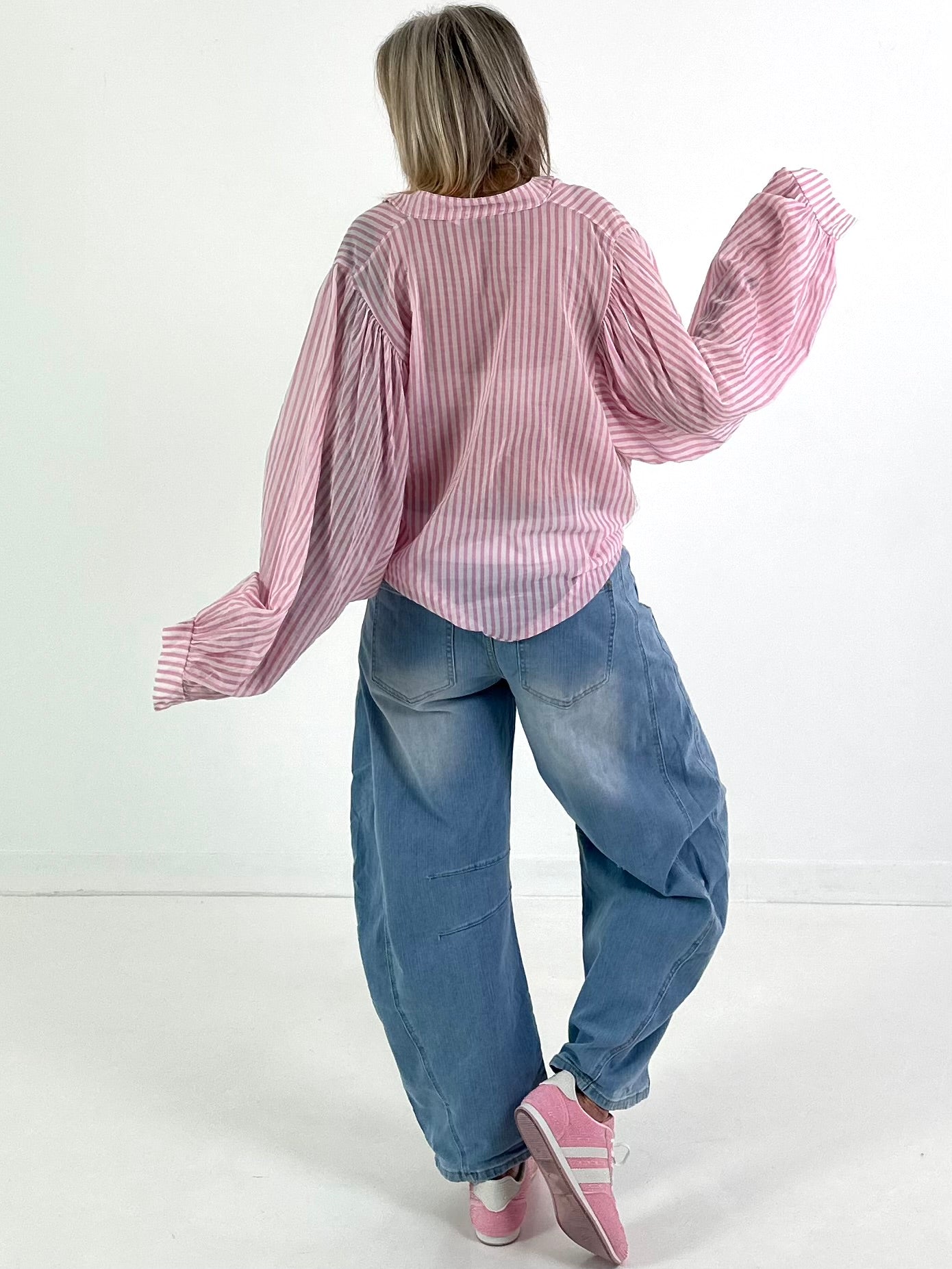 Leichte Ballonbluse gestreift - rosa