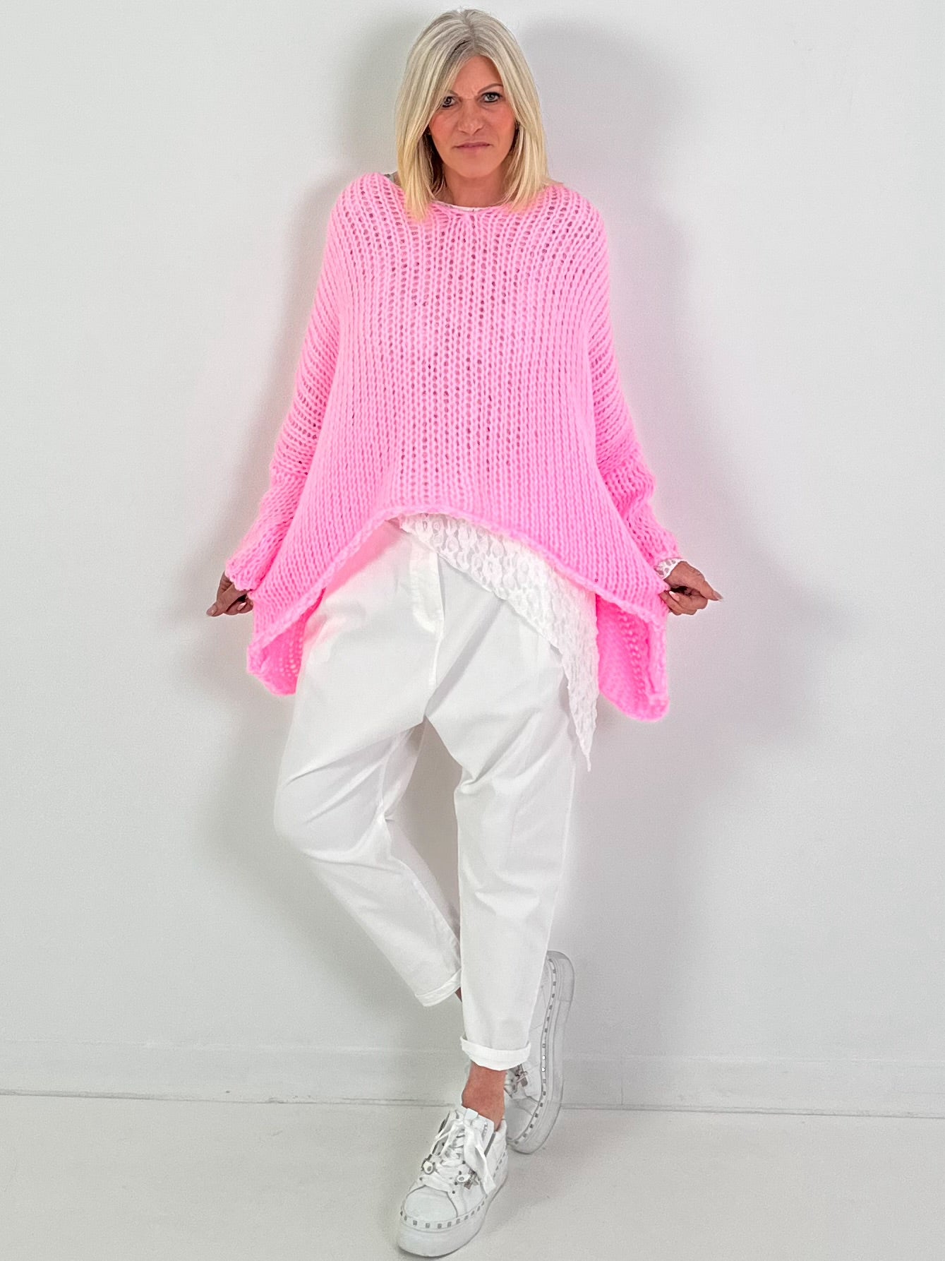 Grobstrickpullover Modell "Mellow-Mix" - rosa